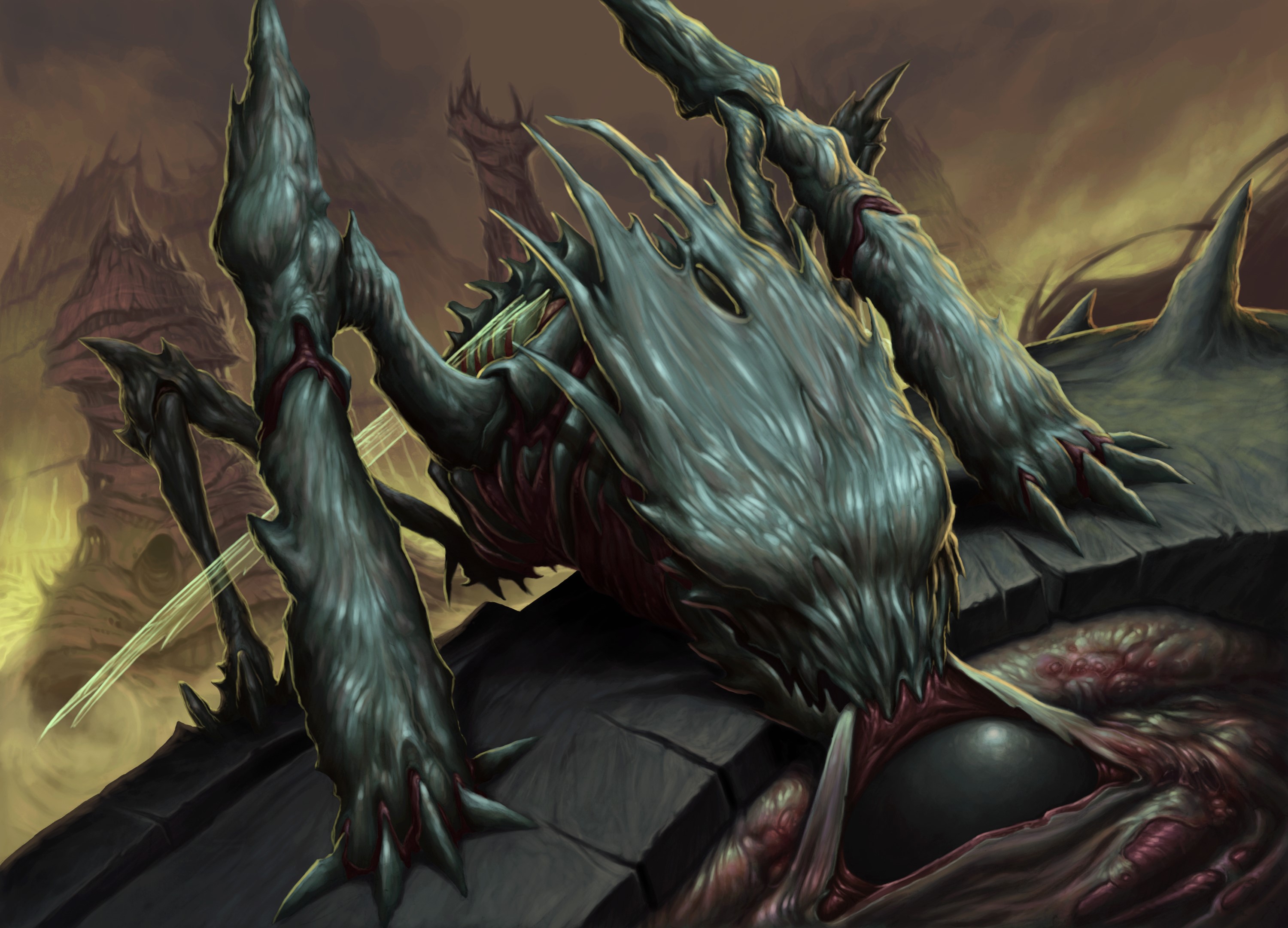 Monstrous creature with sharp limbs and exposed flesh HD Wallpaper