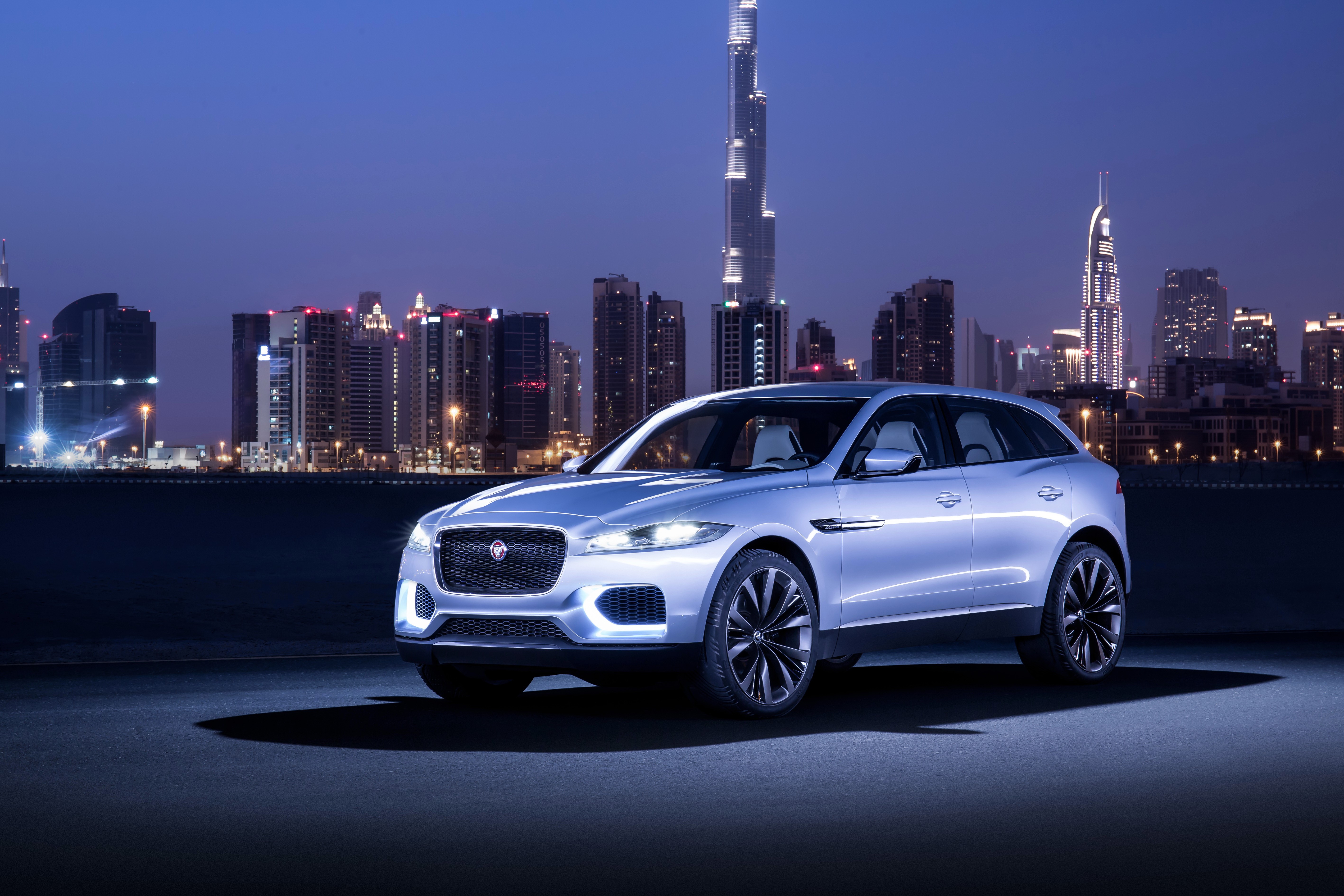 Jaguar C-X17 concept SUV at night in Dubai HD Wallpaper