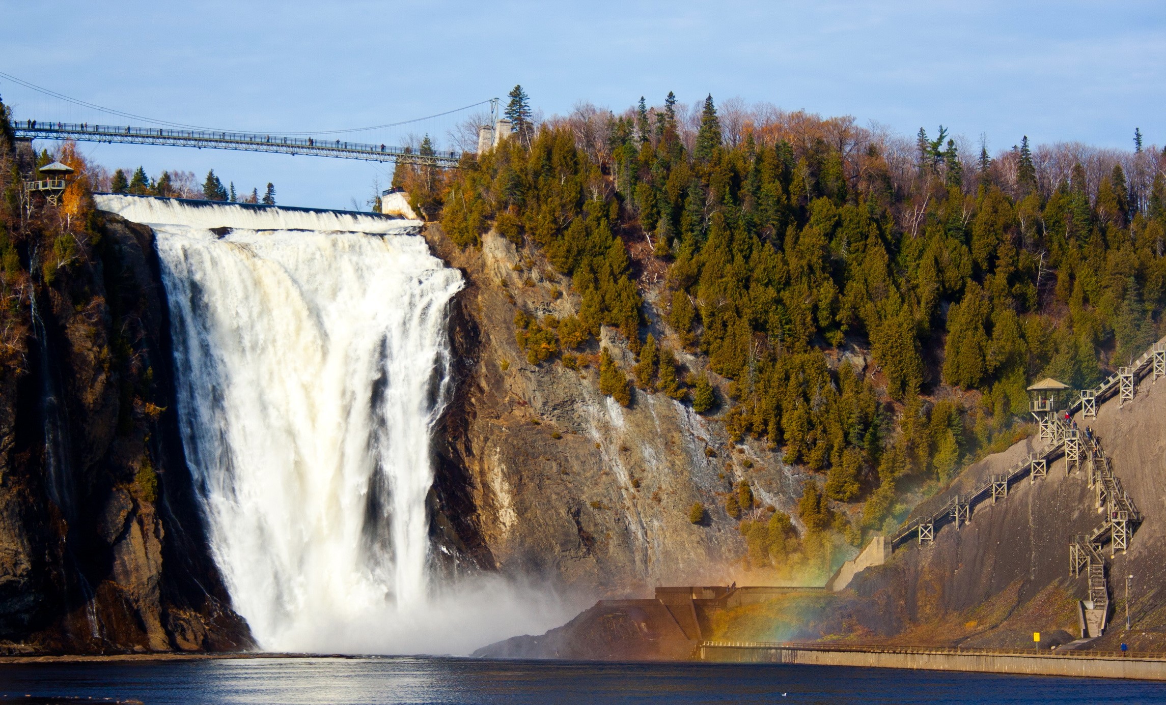 Montmorency Falls with Rainbow in Quebec, Canada HD Wallpaper