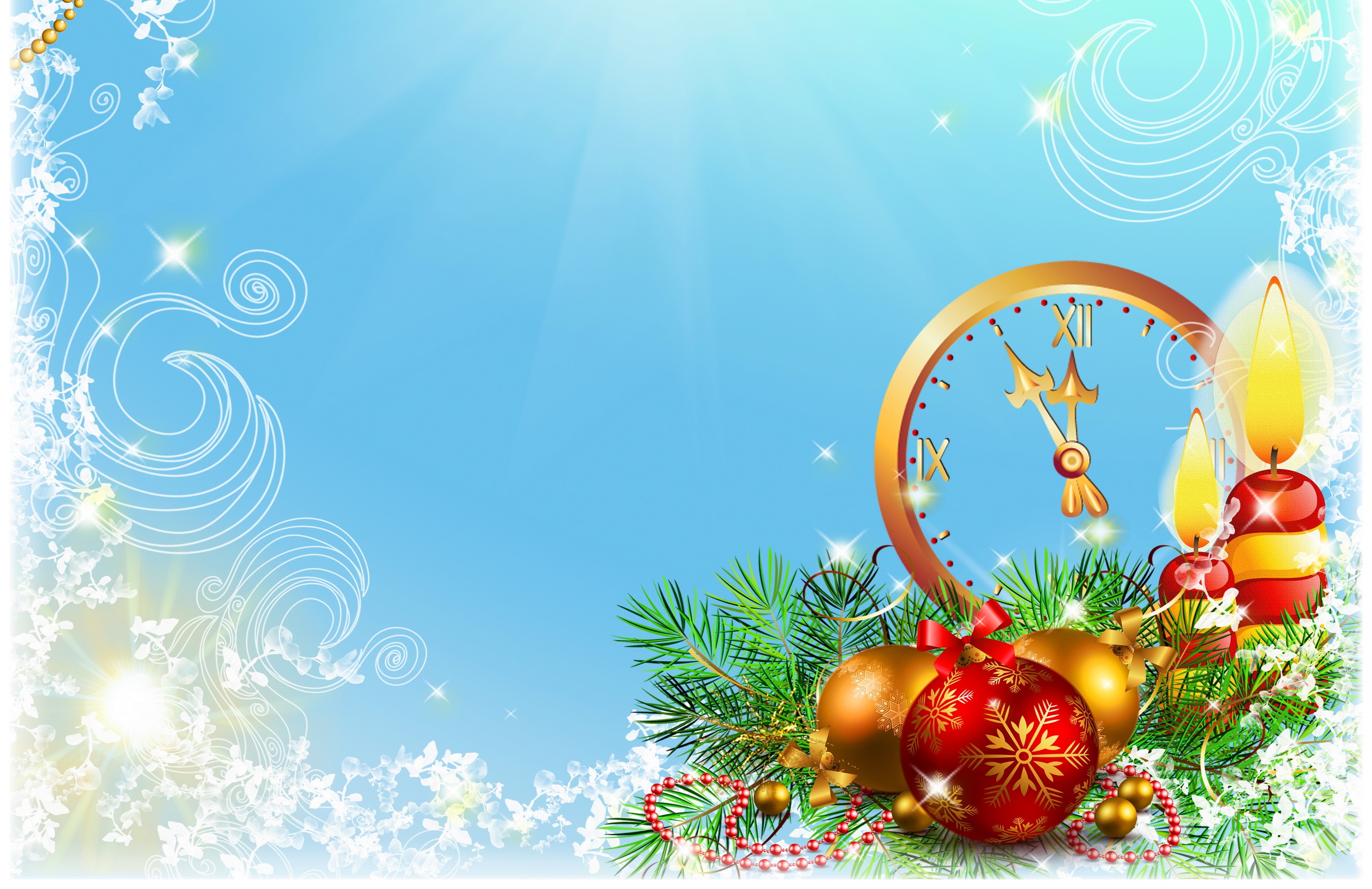 Christmas Clock with Ornaments and Candles HD Wallpaper