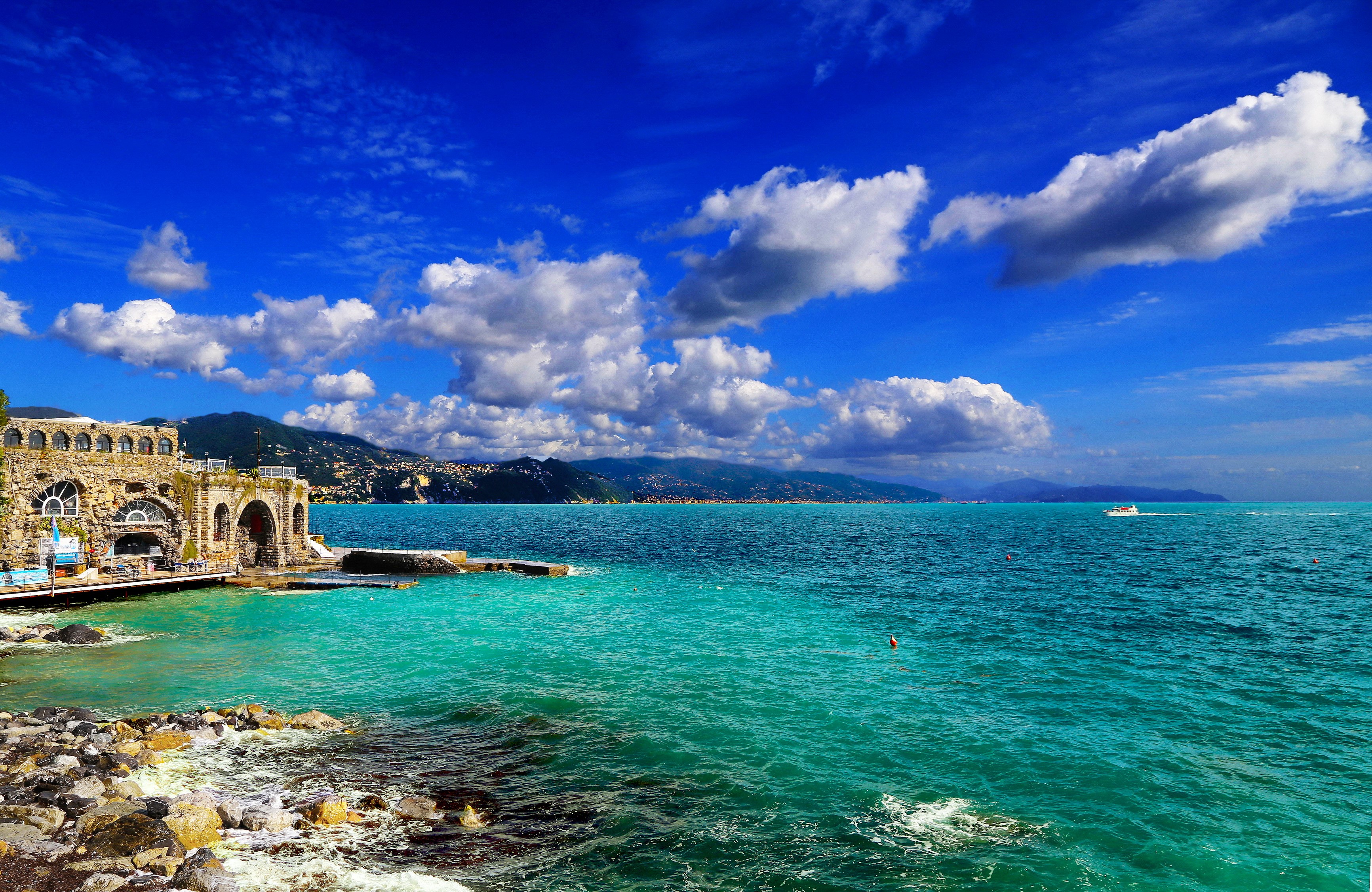 Portofino Coast with Turquoise Water and Mountains HD Wallpaper