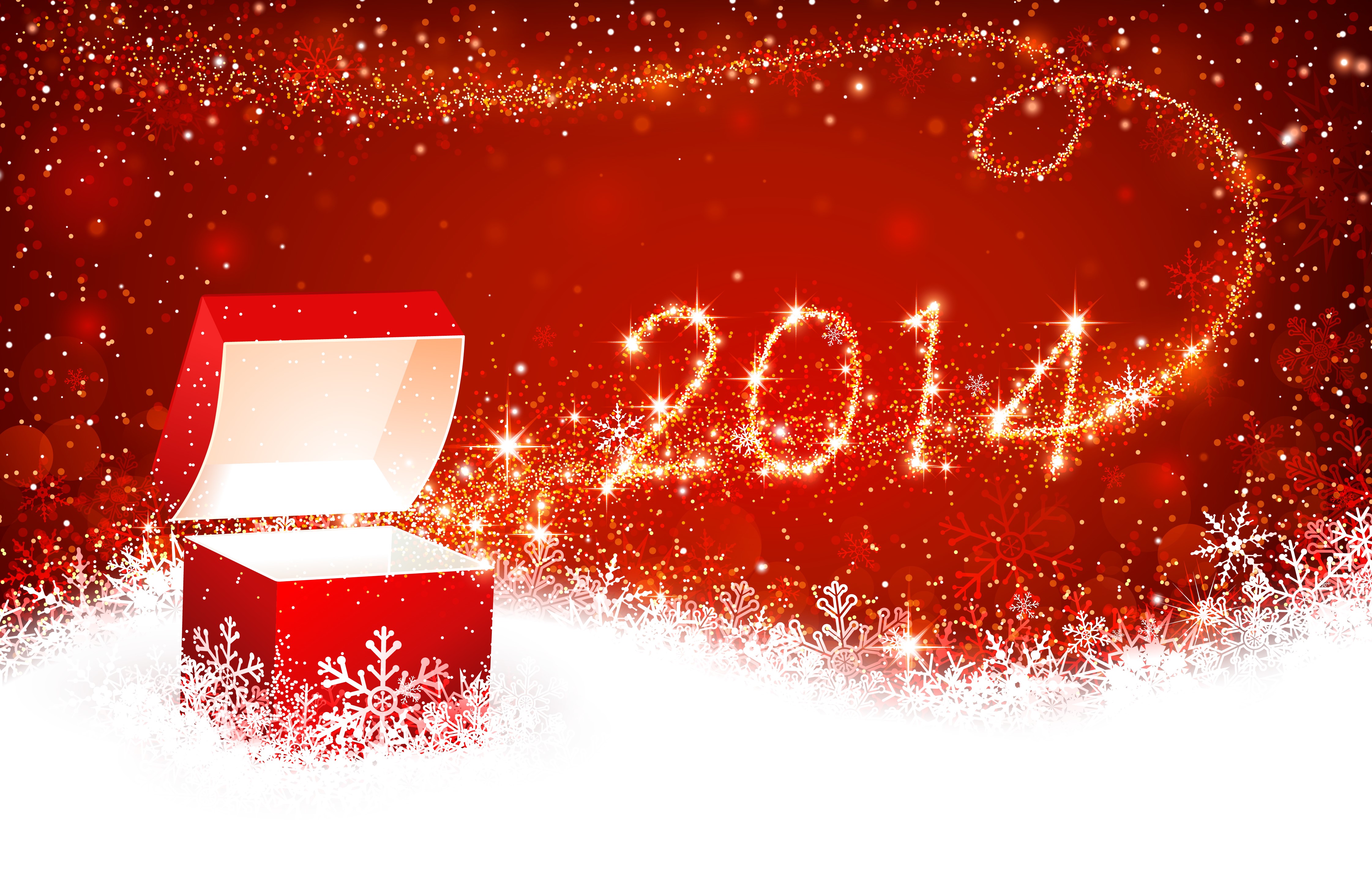 2014 New Year's Gift Box with Sparkles HD Wallpaper