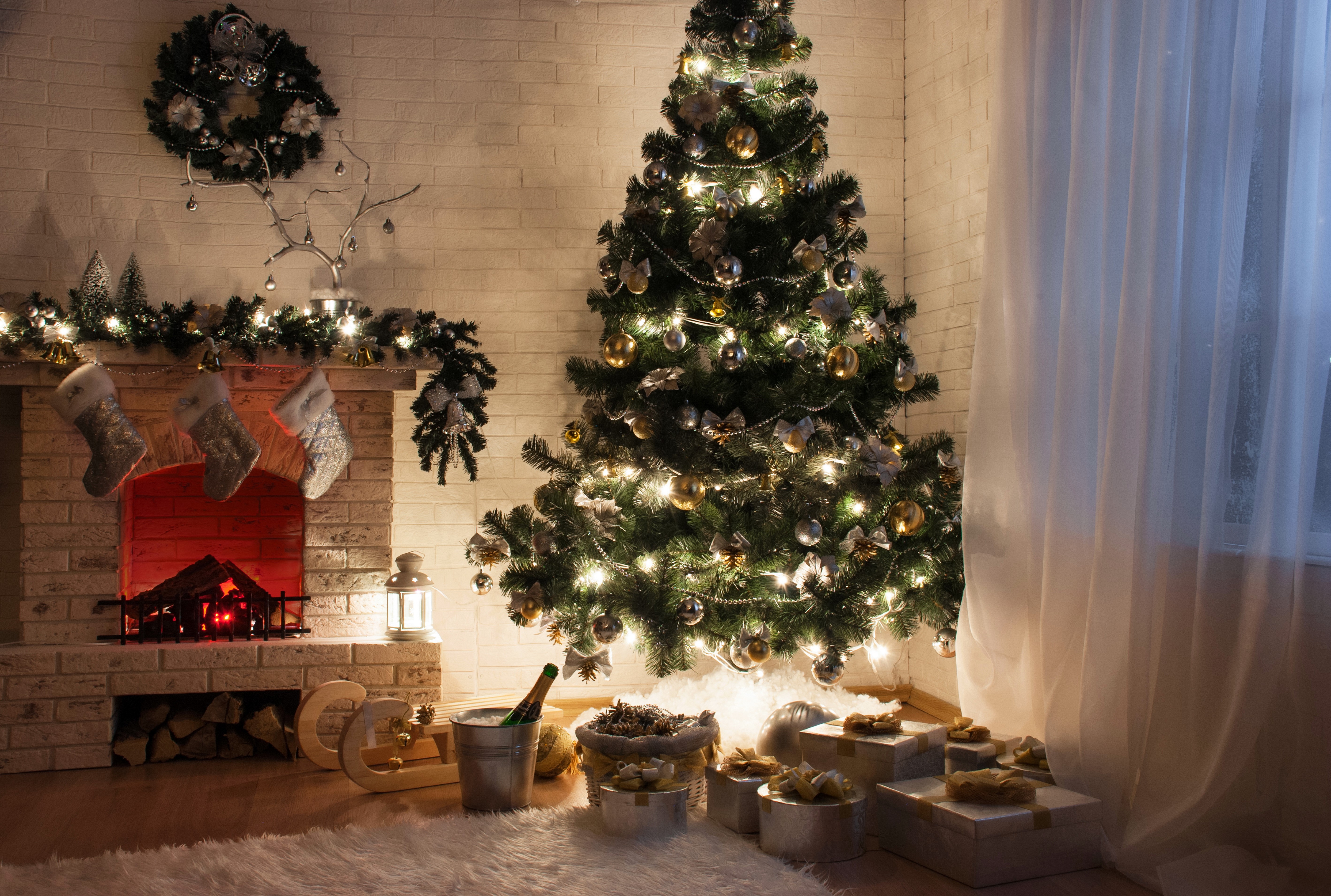 Christmas Tree and Fireplace HD Wallpaper