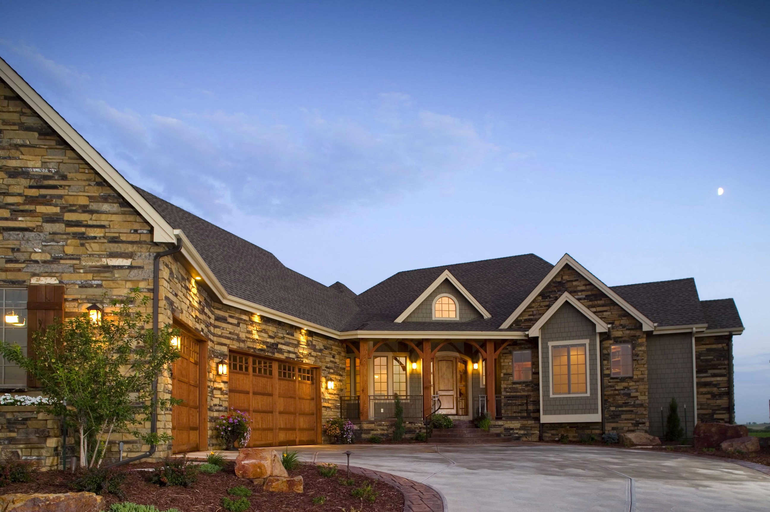 Stone and Wood Luxury House with Garage HD Wallpaper