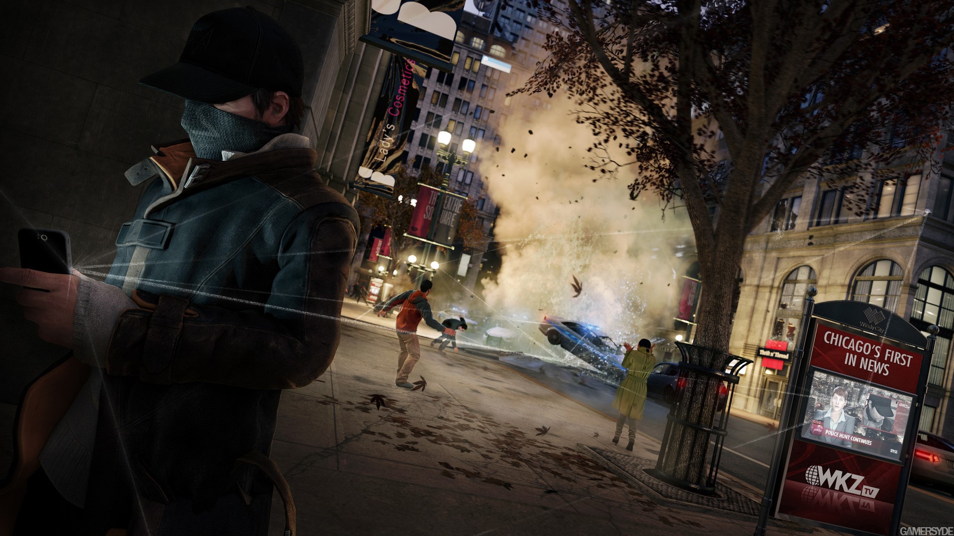 Aiden Pearce from Watch Dogs in Chicago street explosion HD Wallpaper