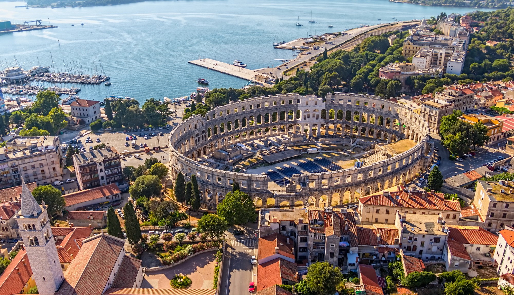 Pula Arena and Harbor, Croatia HD Wallpaper