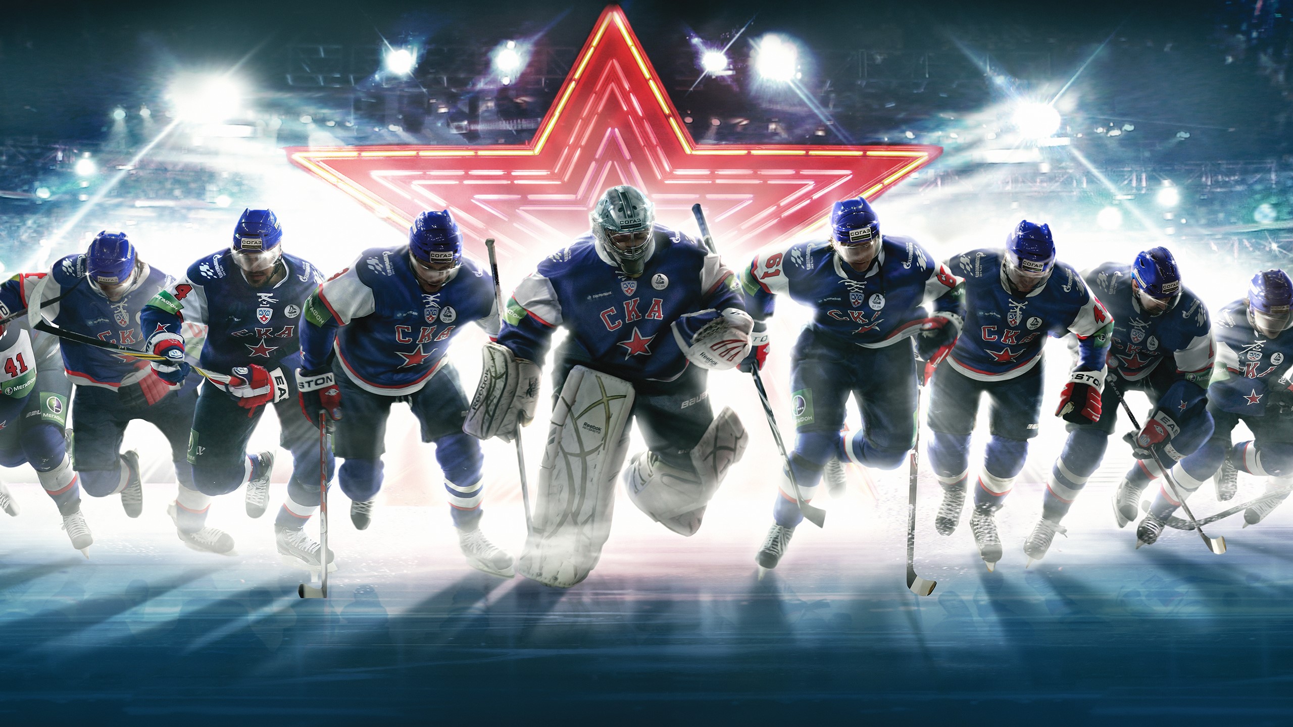 Ice Hockey Players in Uniform with Goalie HD Wallpaper
