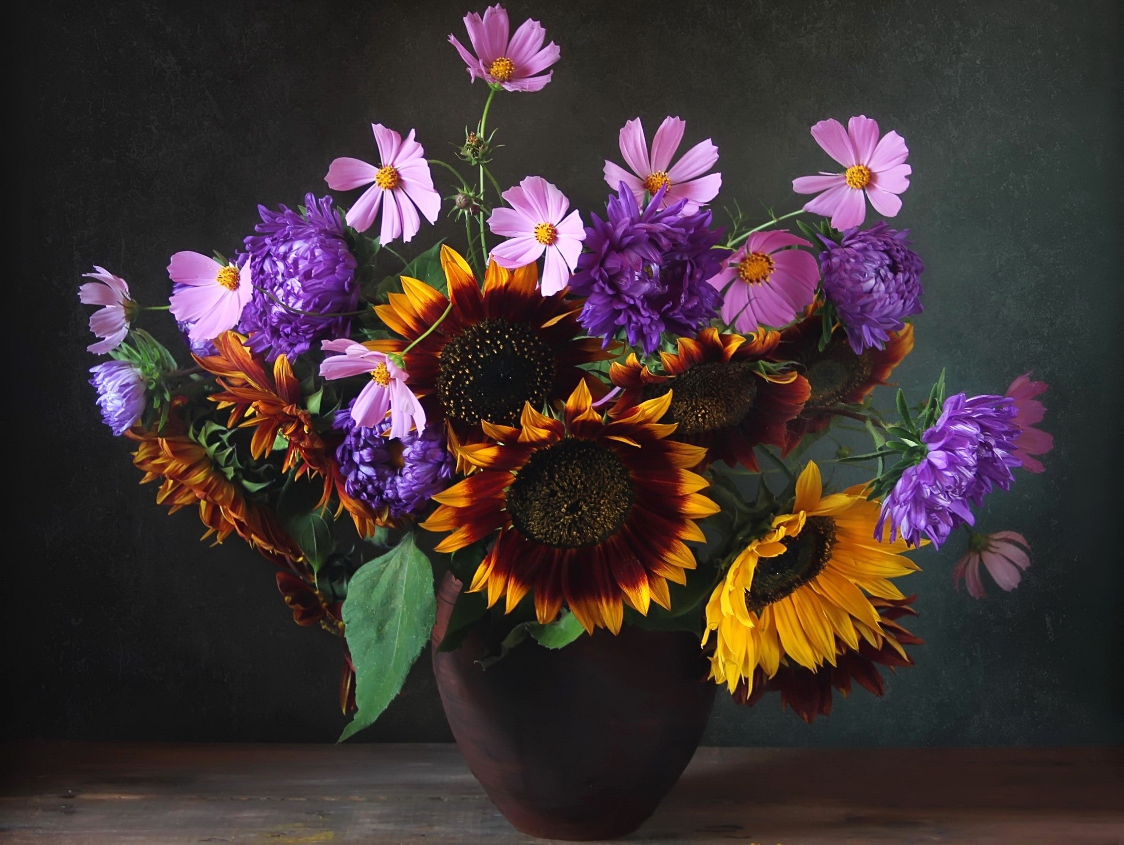 Bouquet of Sunflowers and Asters HD Wallpaper