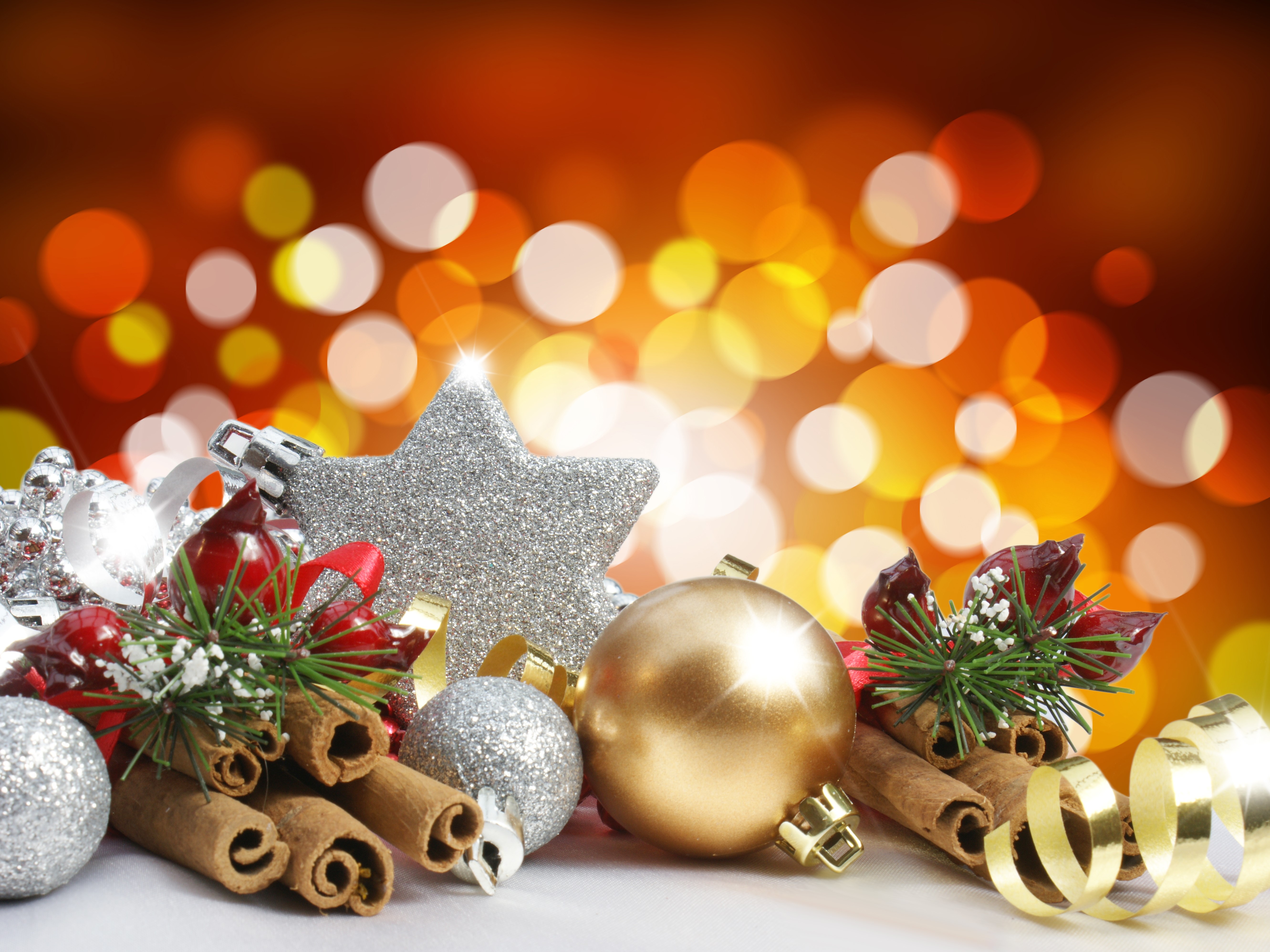 Christmas Decorations with Bokeh Background HD Wallpaper