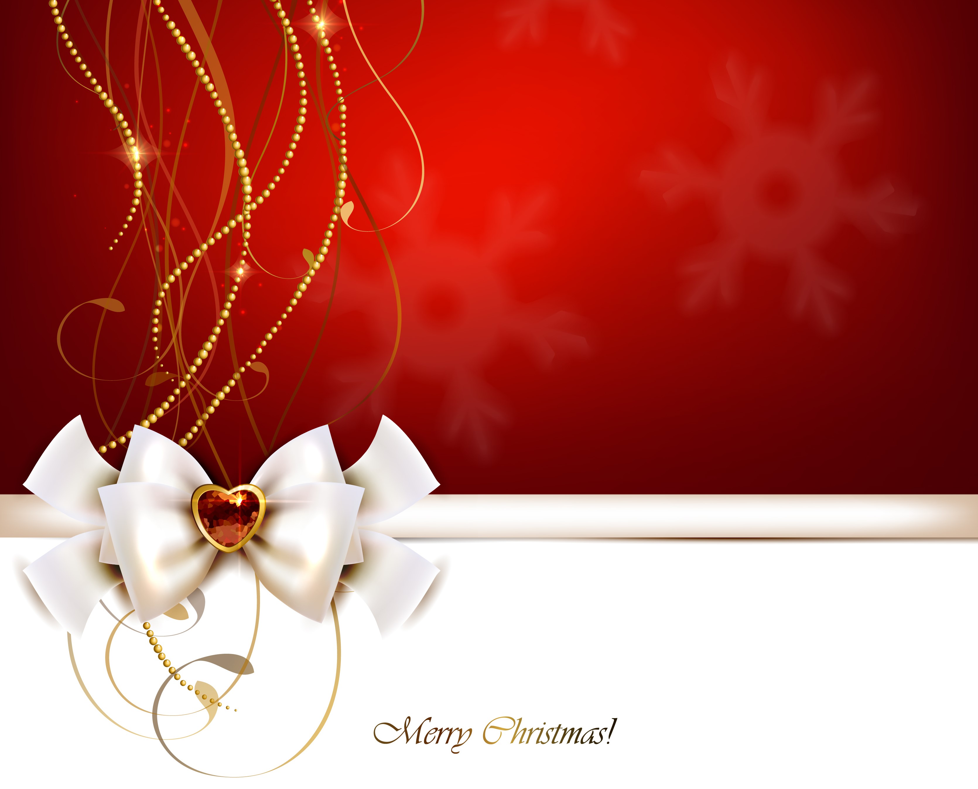 Christmas bow with gold ornaments on red background HD Wallpaper