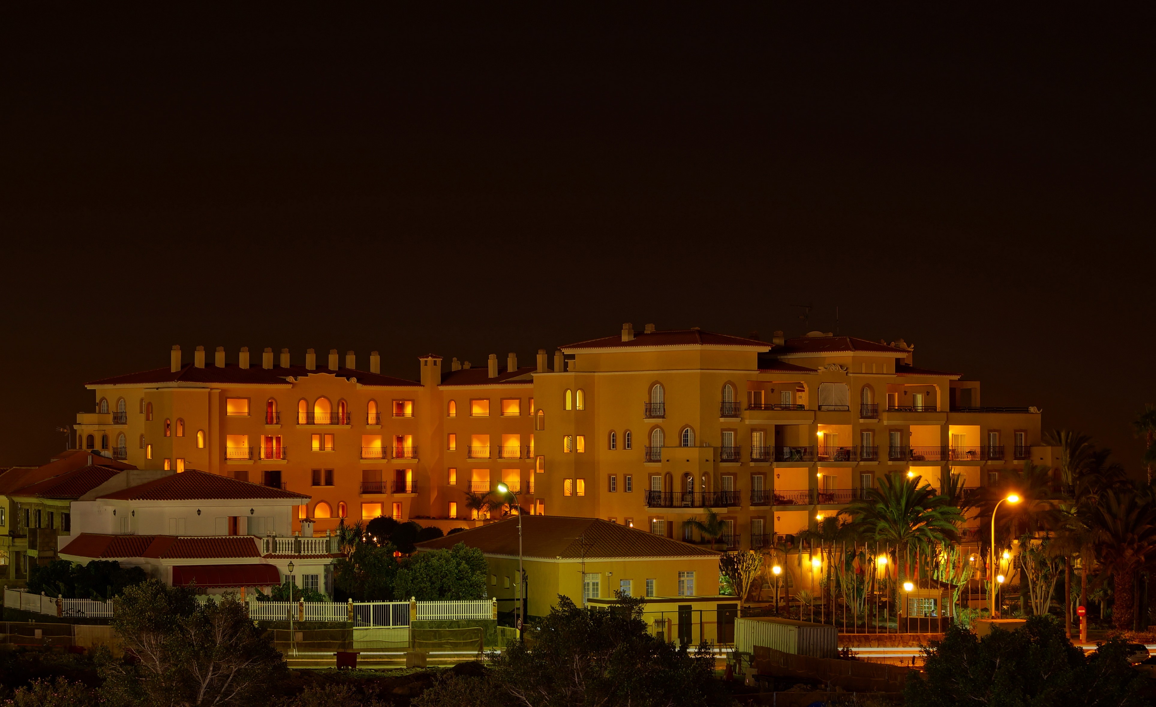 Apartment buildings at night in Las Palmas de Gran Canaria, Spain HD Wallpaper