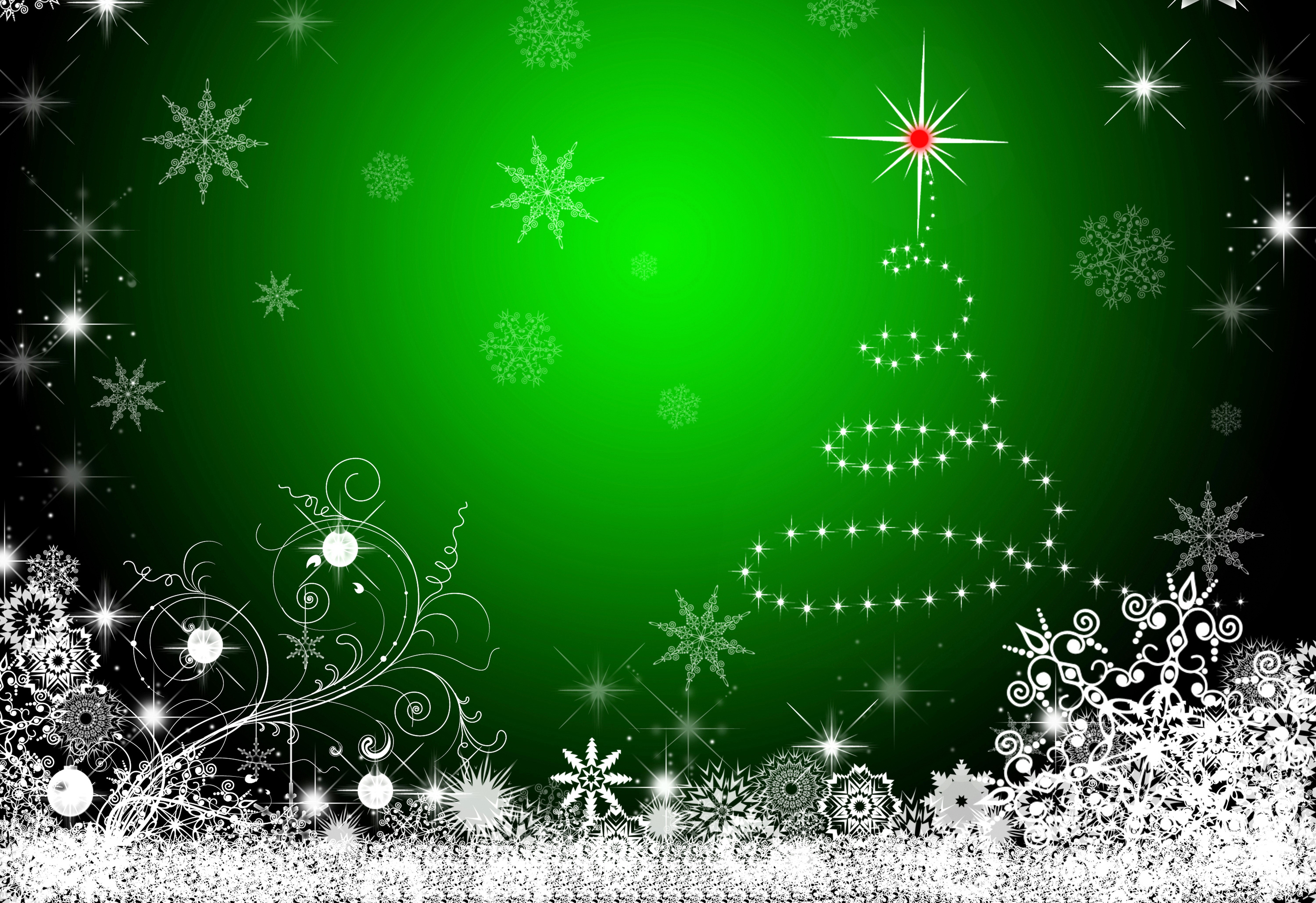 Christmas Tree with Snowflakes and Stars HD Wallpaper