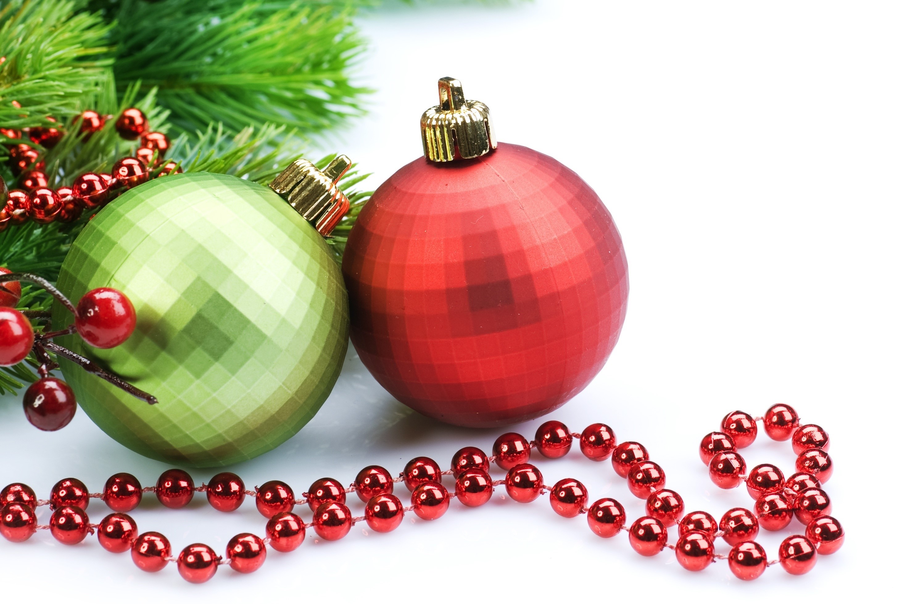 Christmas ornaments and pine branches HD Wallpaper