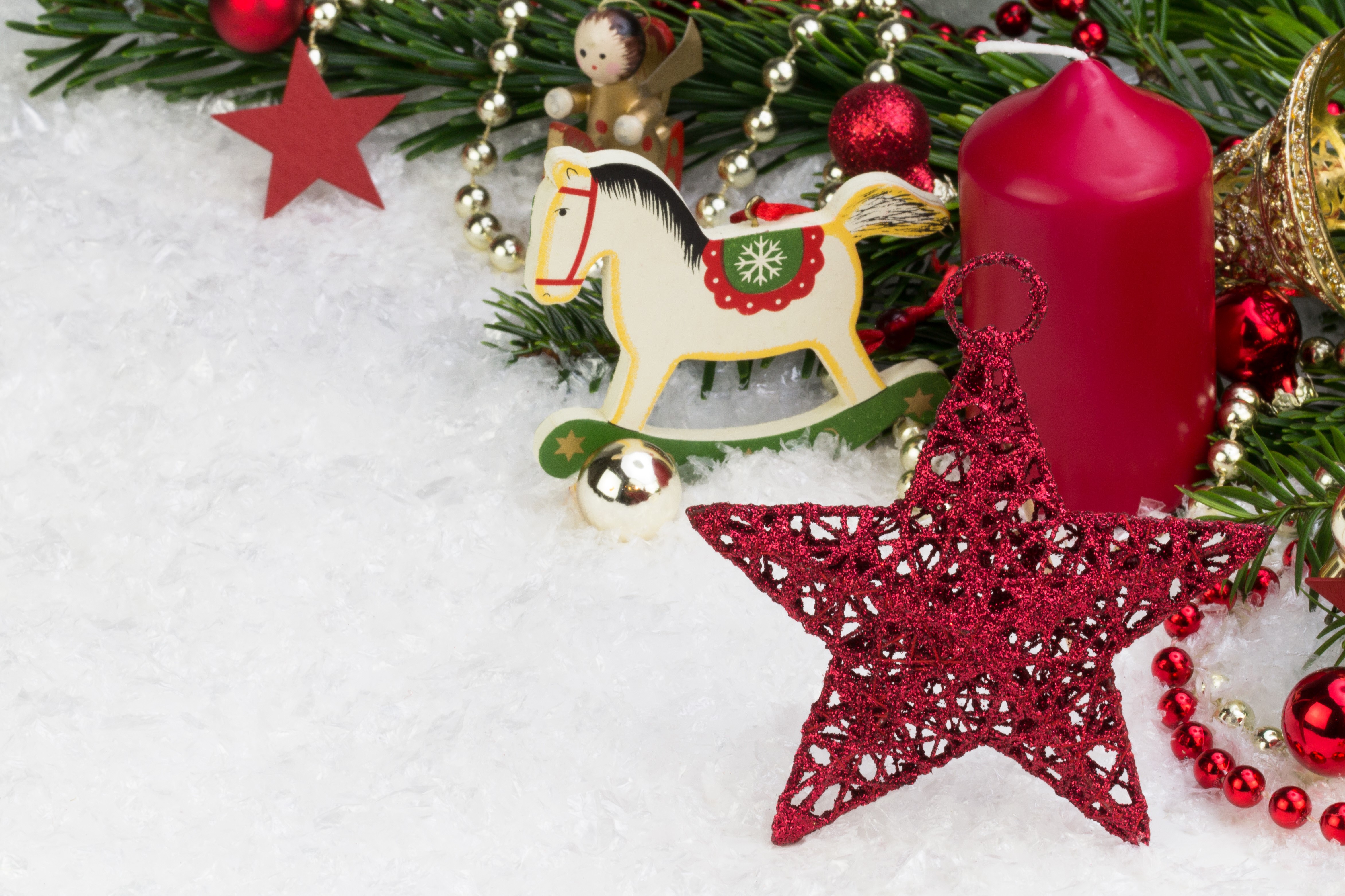 Christmas Decorations with Candle and Ornaments HD Wallpaper