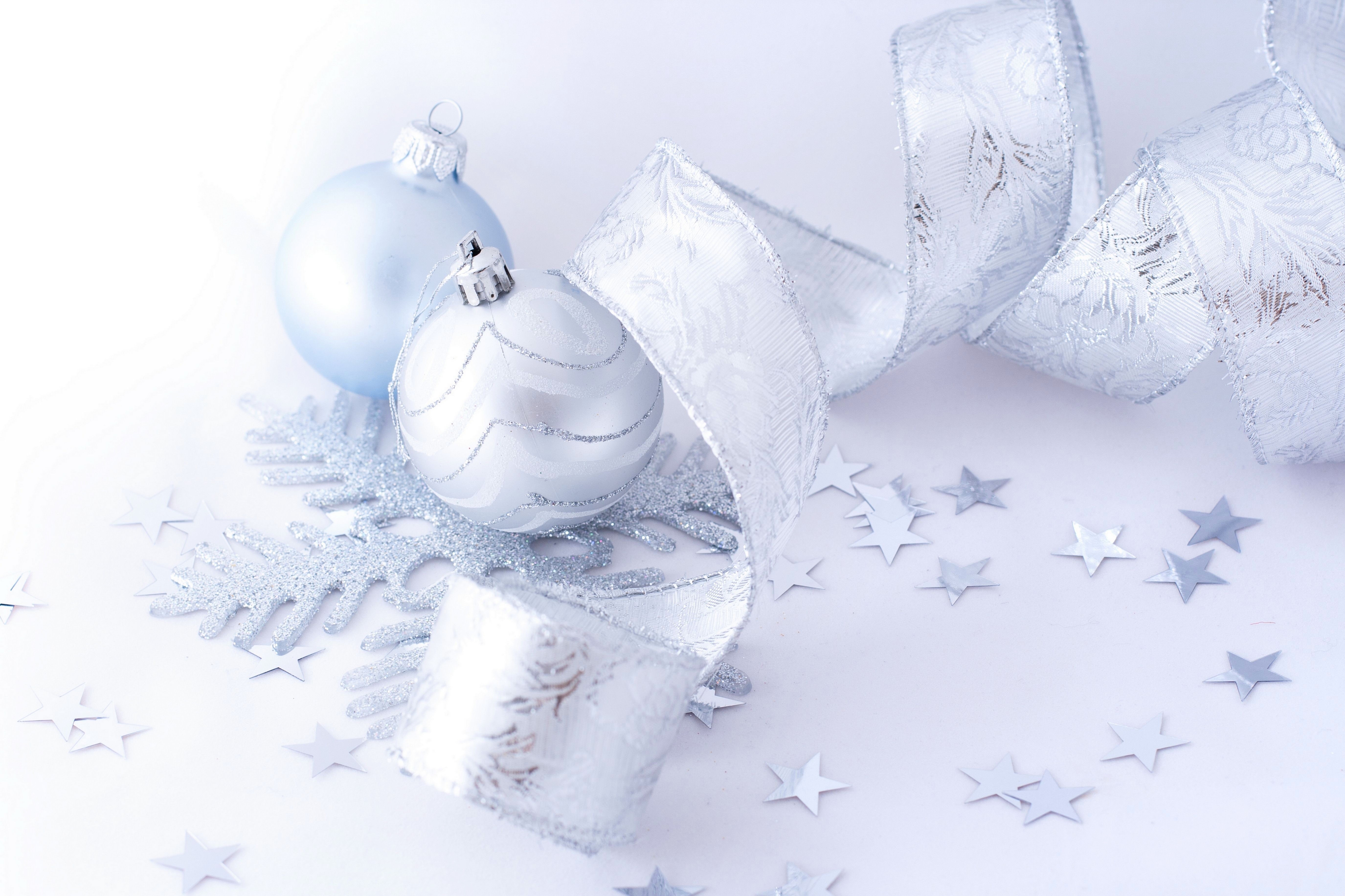 Christmas Ornaments and Ribbon HD Wallpaper