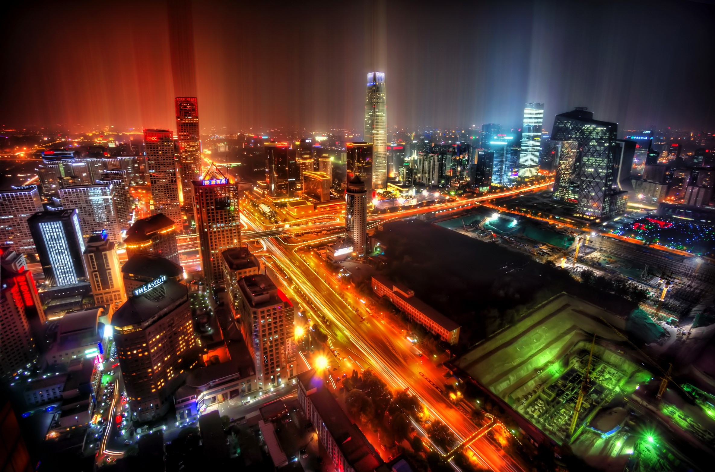 Night cityscape of Beijing, China from above HD Wallpaper