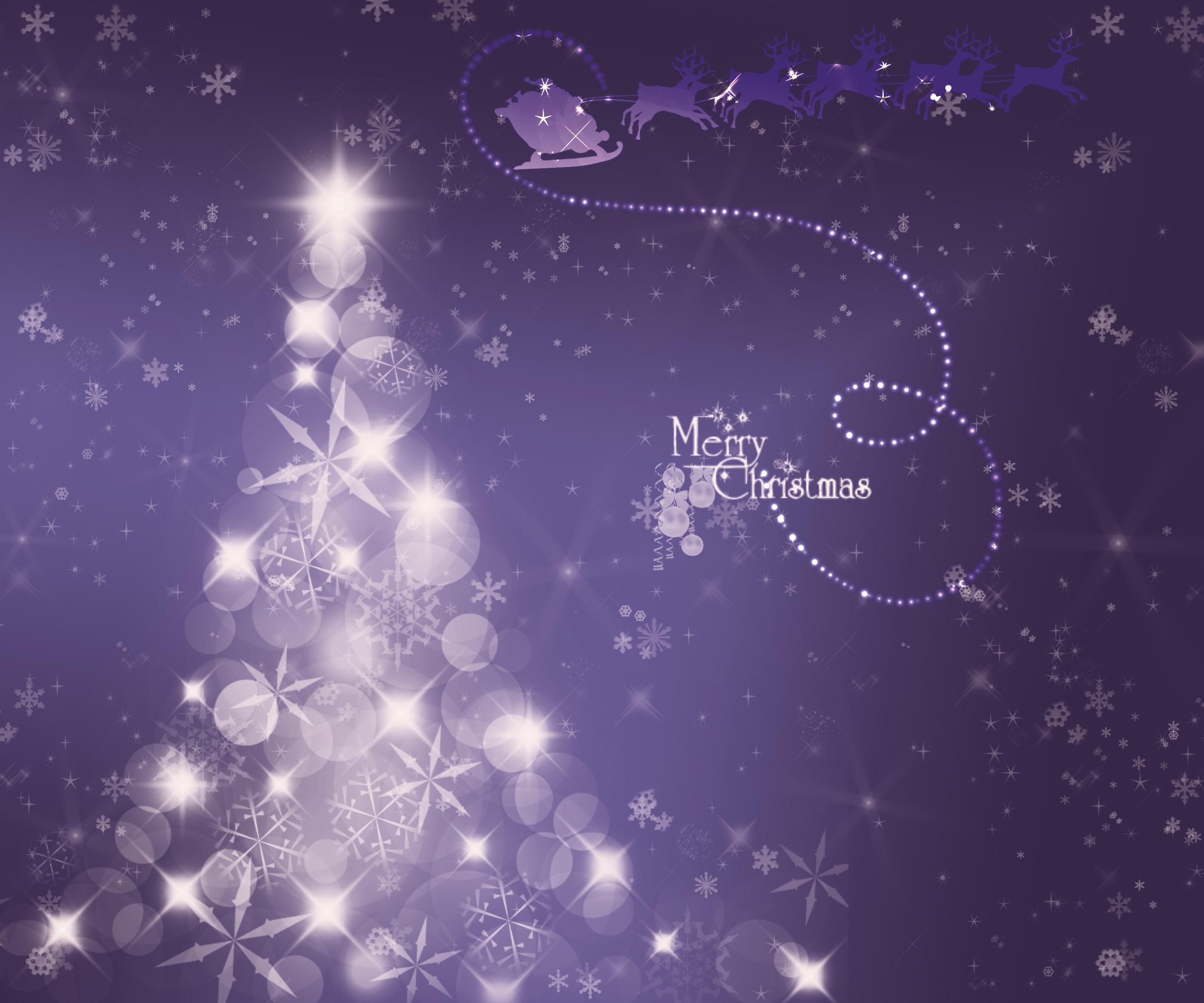 Merry Christmas Santa Sleigh and Tree HD Wallpaper