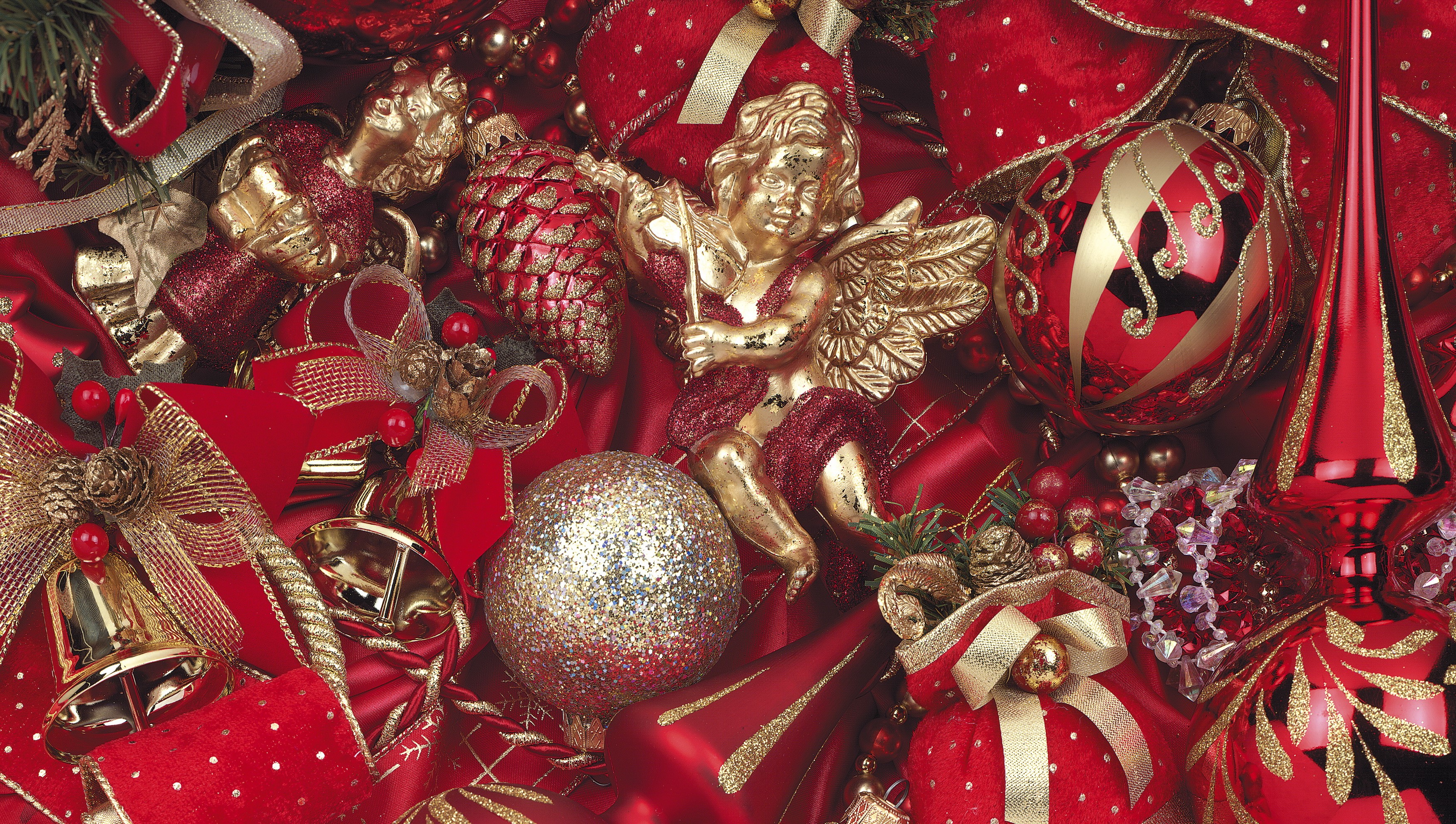 Christmas Ornaments and Ribbons HD Wallpaper