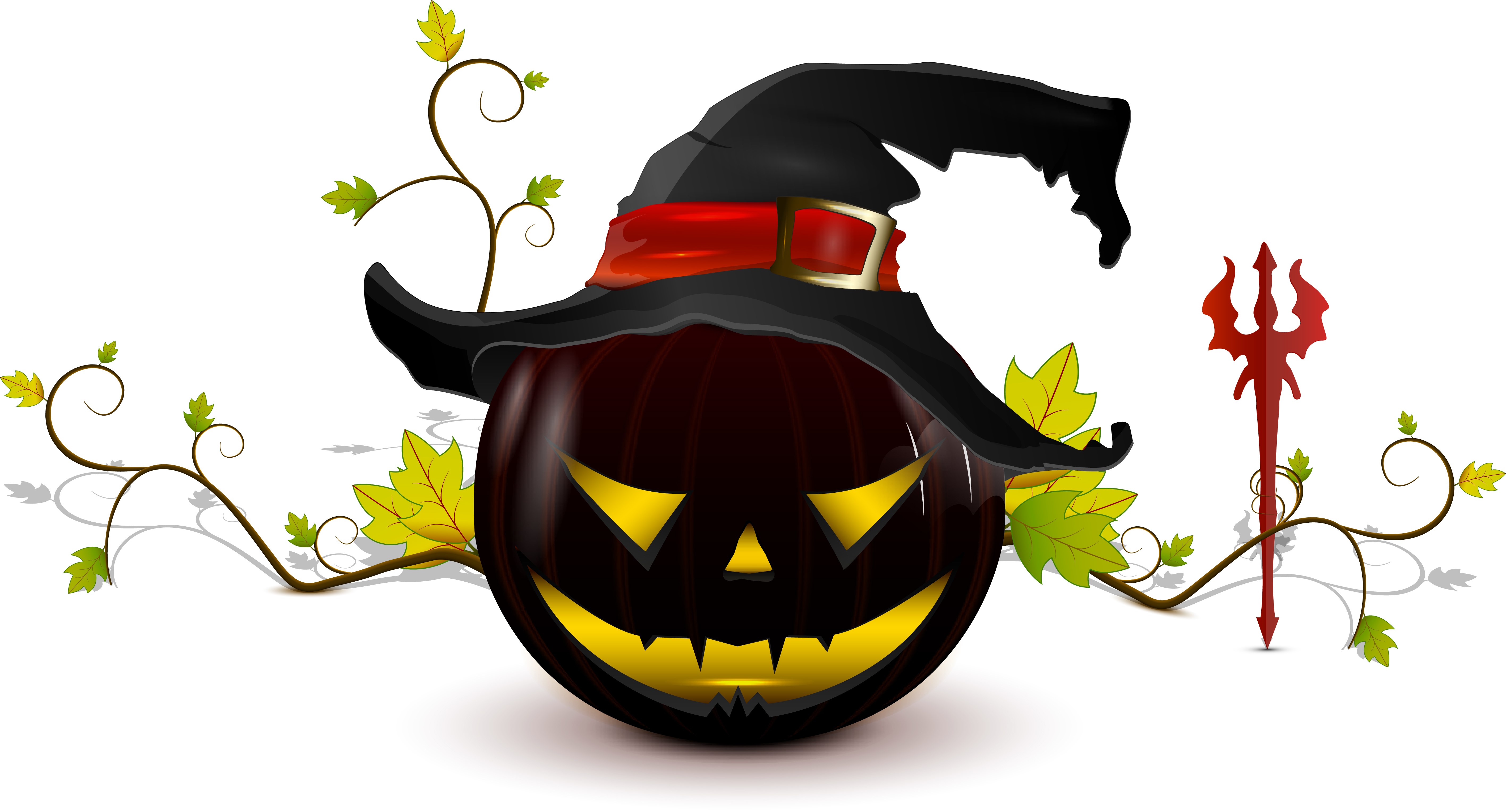 Halloween Pumpkin with Witch Hat and Trident HD Wallpaper