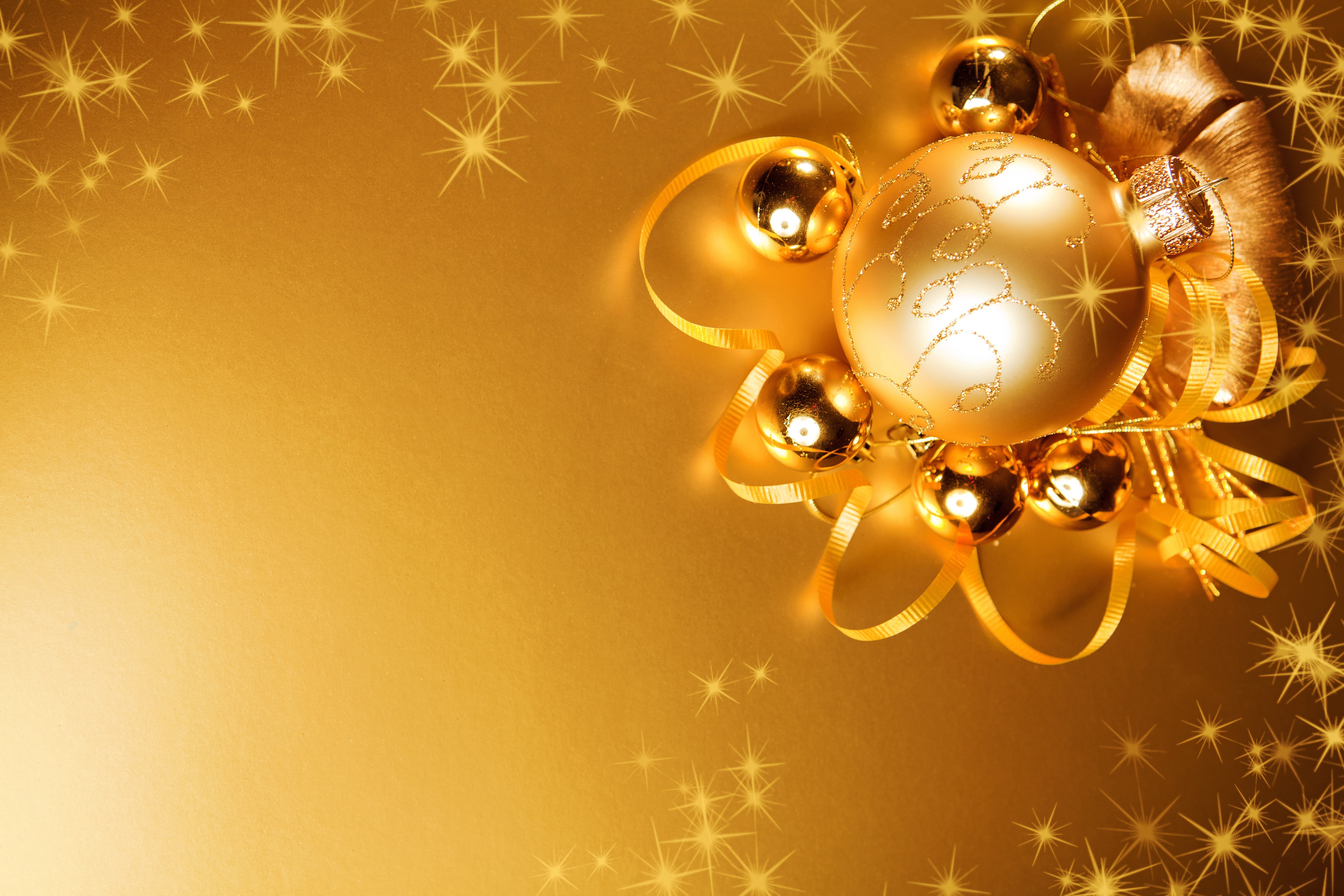 Gold Christmas Ornaments and Stars HD Wallpaper