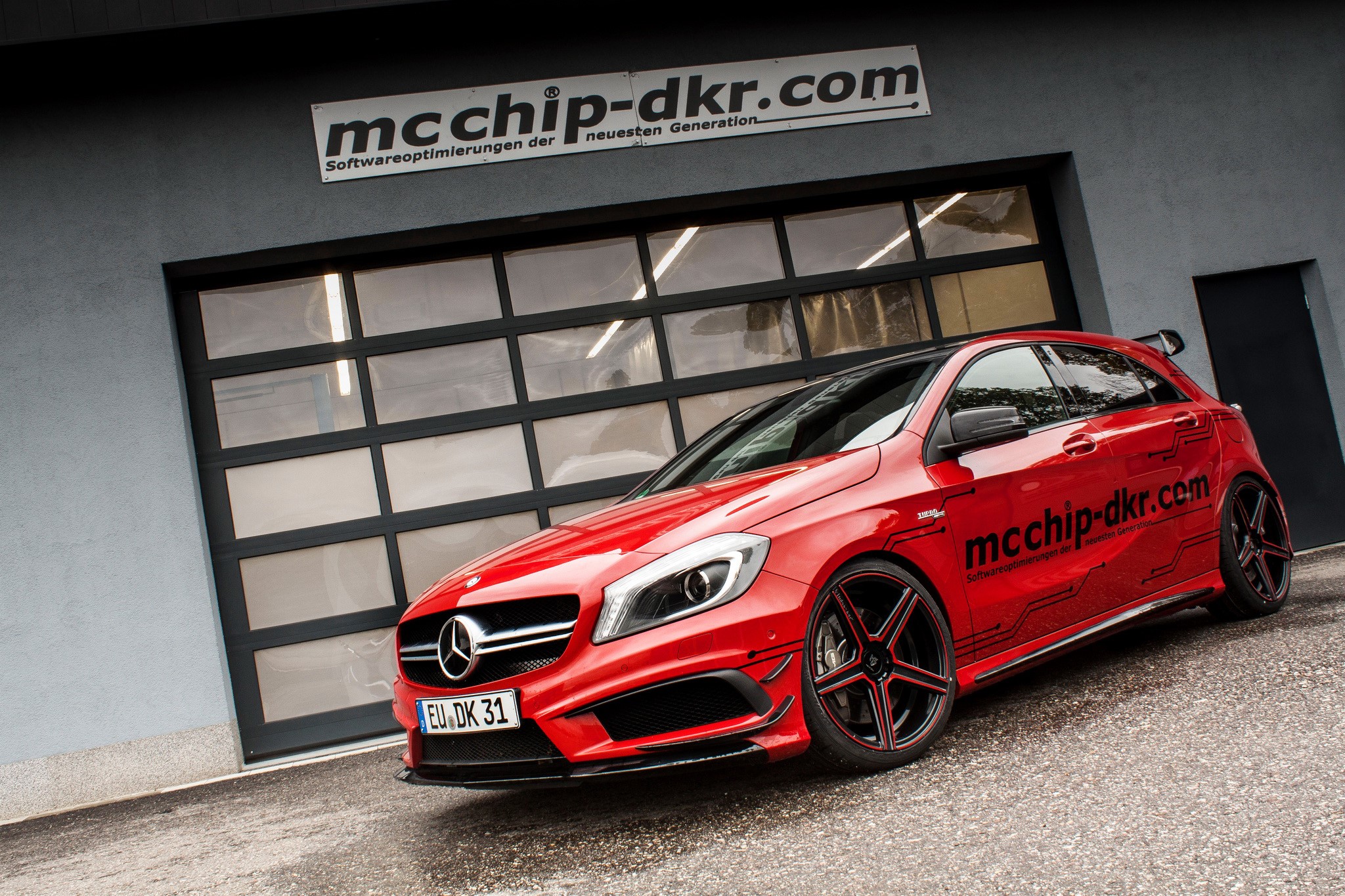 Red Mercedes-Benz A45 AMG by mcchip-dkr HD Wallpaper