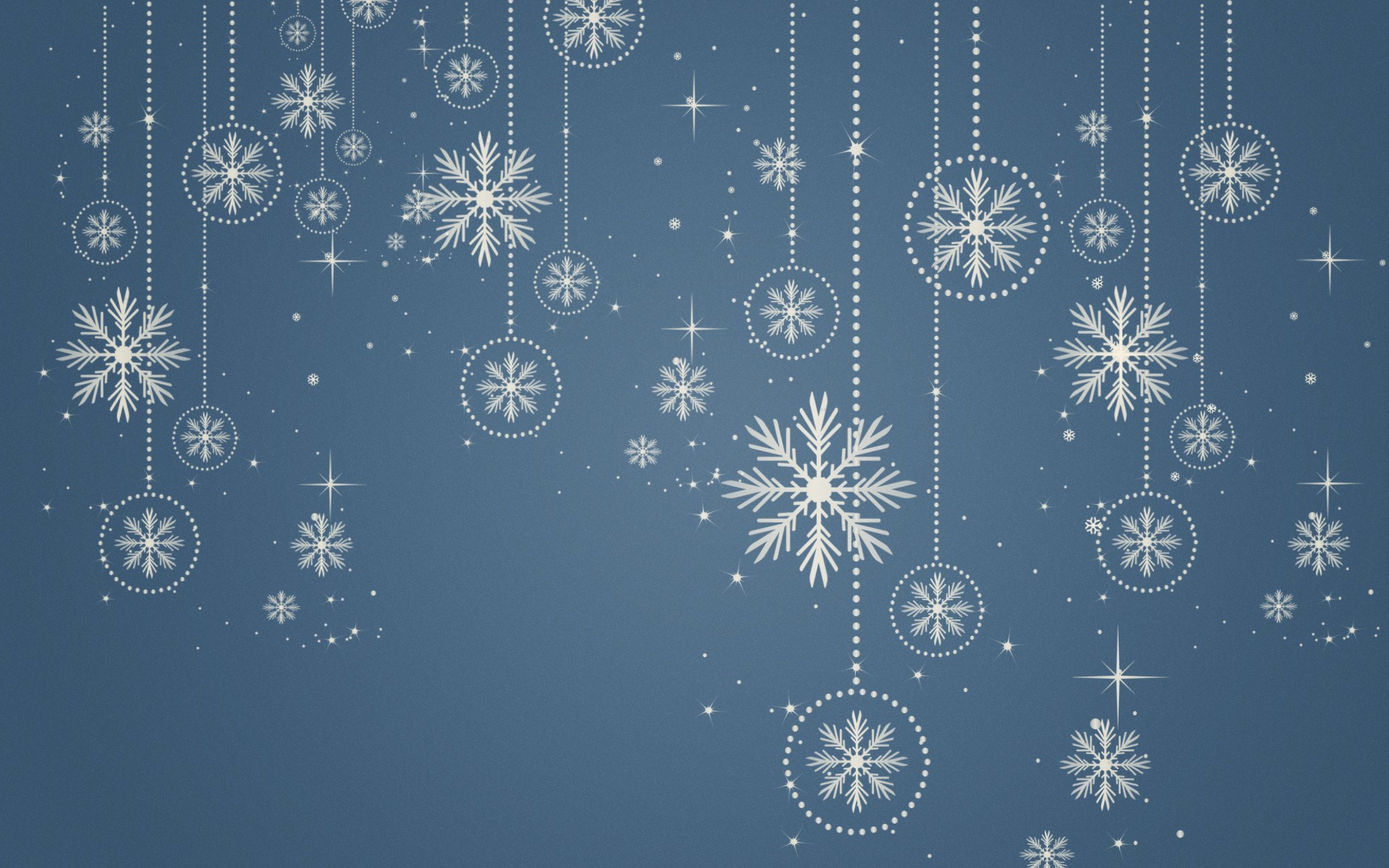 Hanging snowflakes and star ornaments on a blue background HD Wallpaper