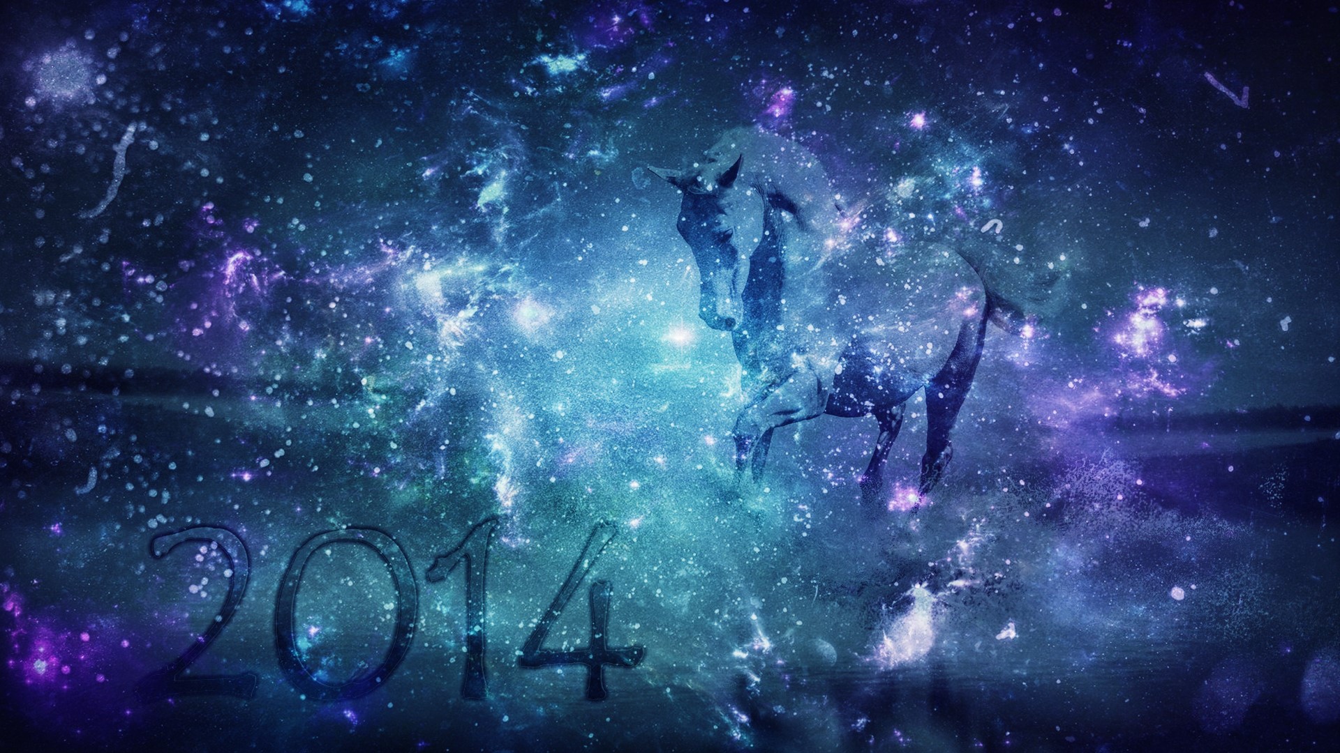 Horse and 2014 in Galaxy HD Wallpaper