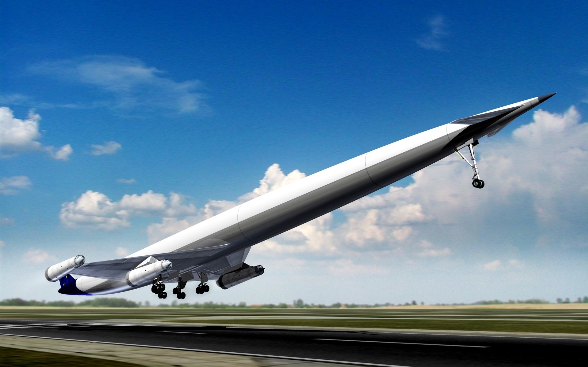 Supersonic airplane taking off from runway HD Wallpaper