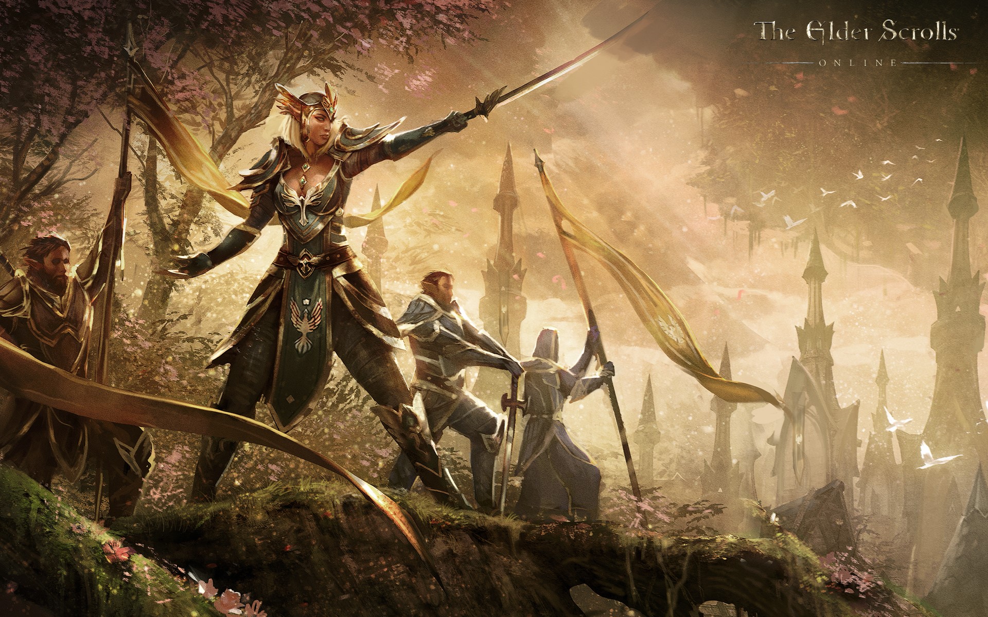 The Elder Scrolls Online Warriors in a Forest HD Wallpaper