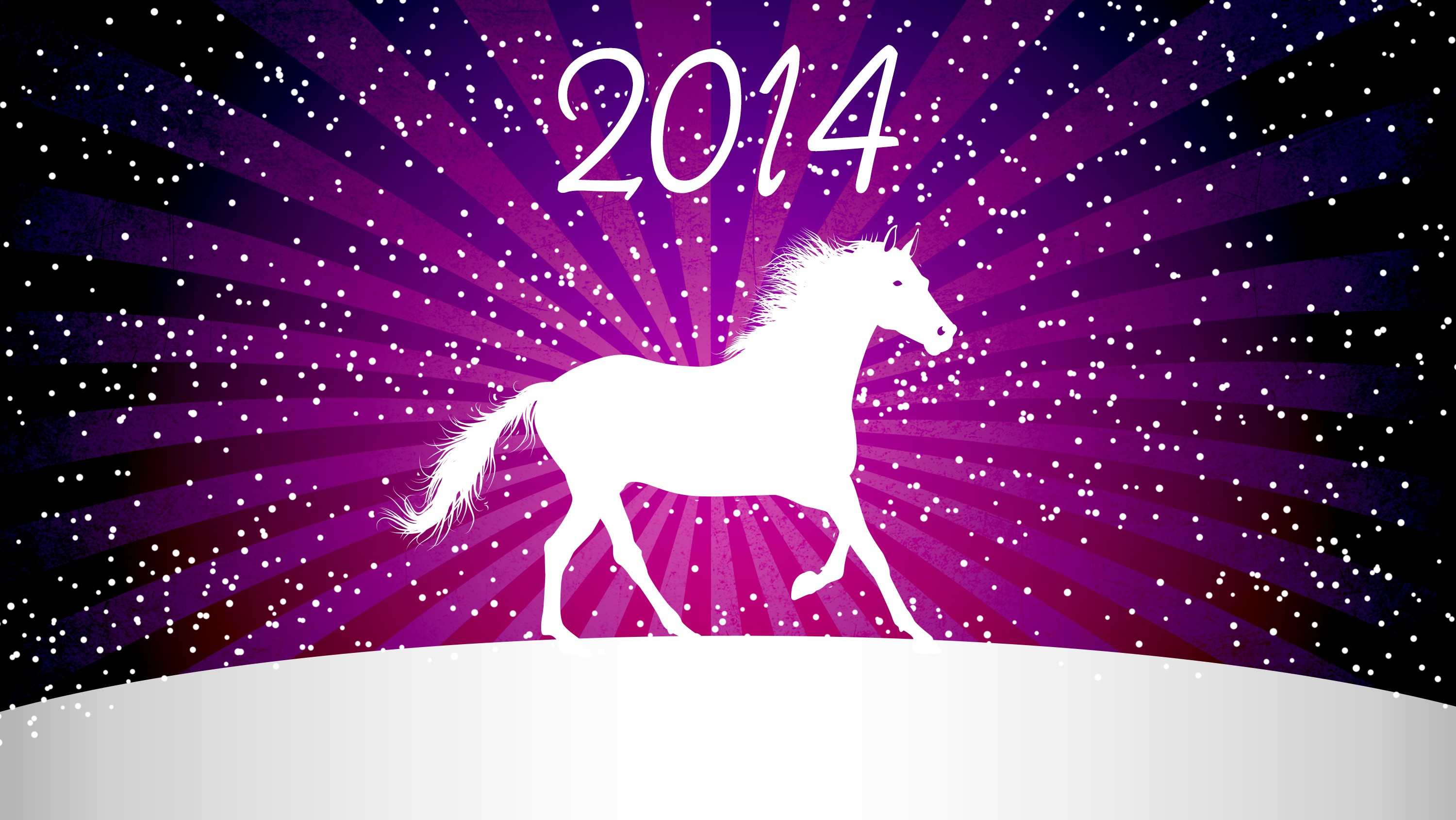 White horse silhouette with 2014 text and snow HD Wallpaper