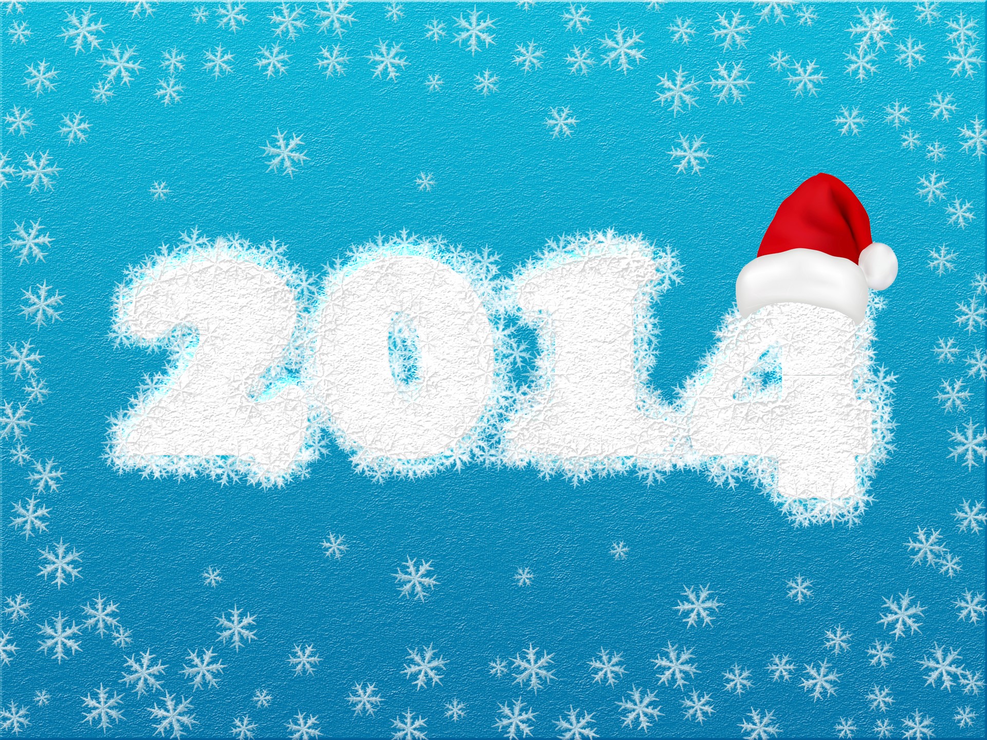 2014 with Santa hat and snowflakes HD Wallpaper