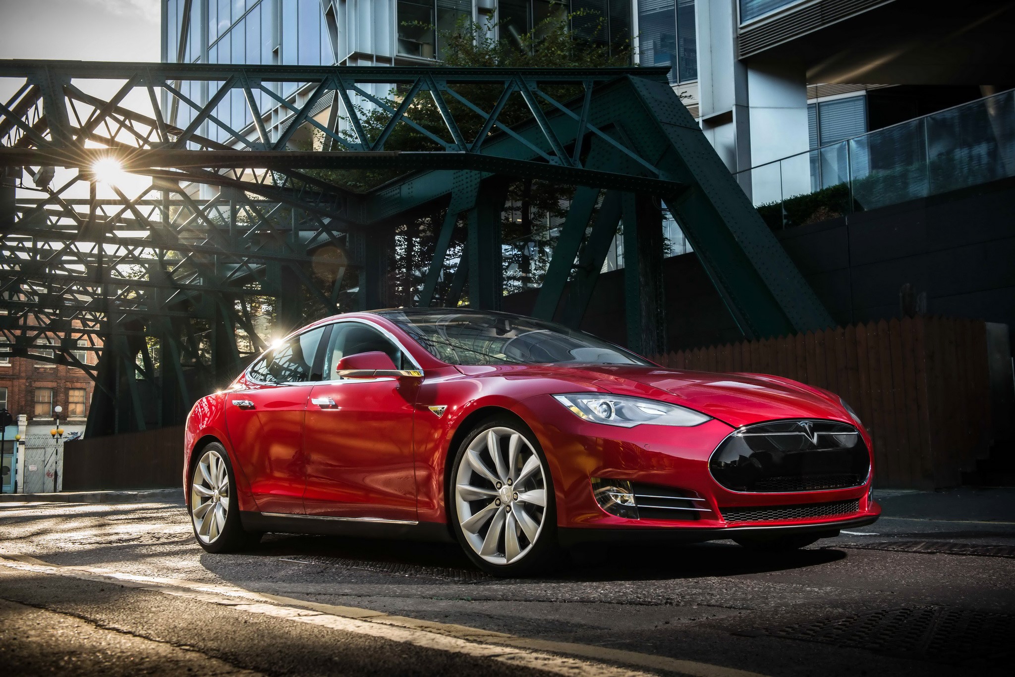 Red 2014 Tesla Model S HD Wallpaper