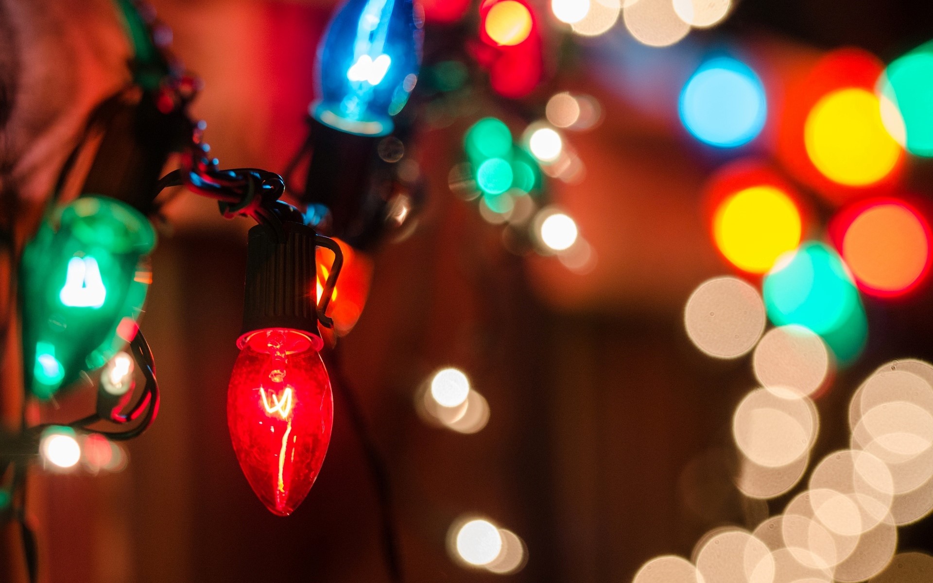 Close-up of colorful Christmas fairy lights HD Wallpaper