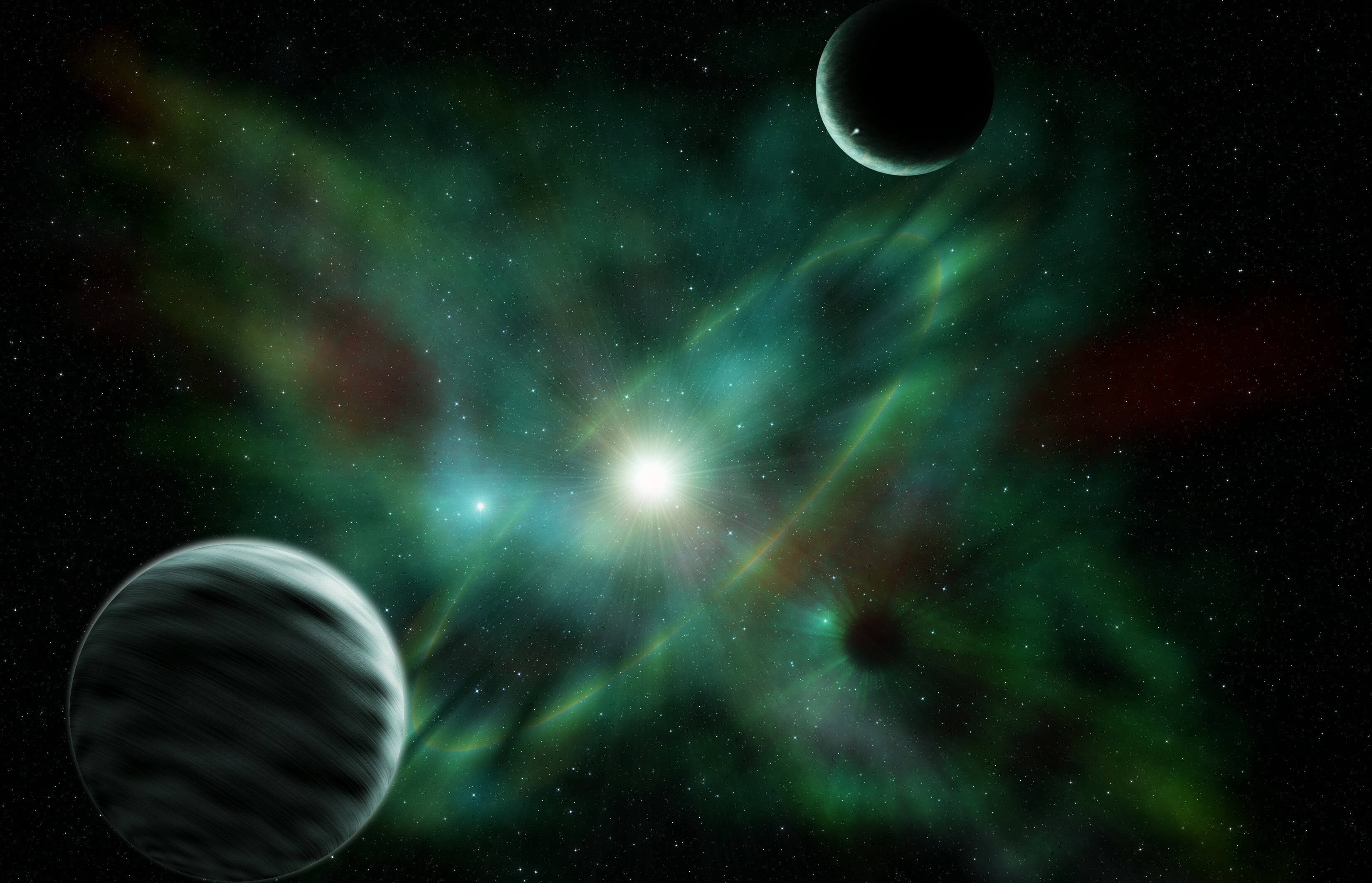 Planets and Supernova in a Nebula HD Wallpaper