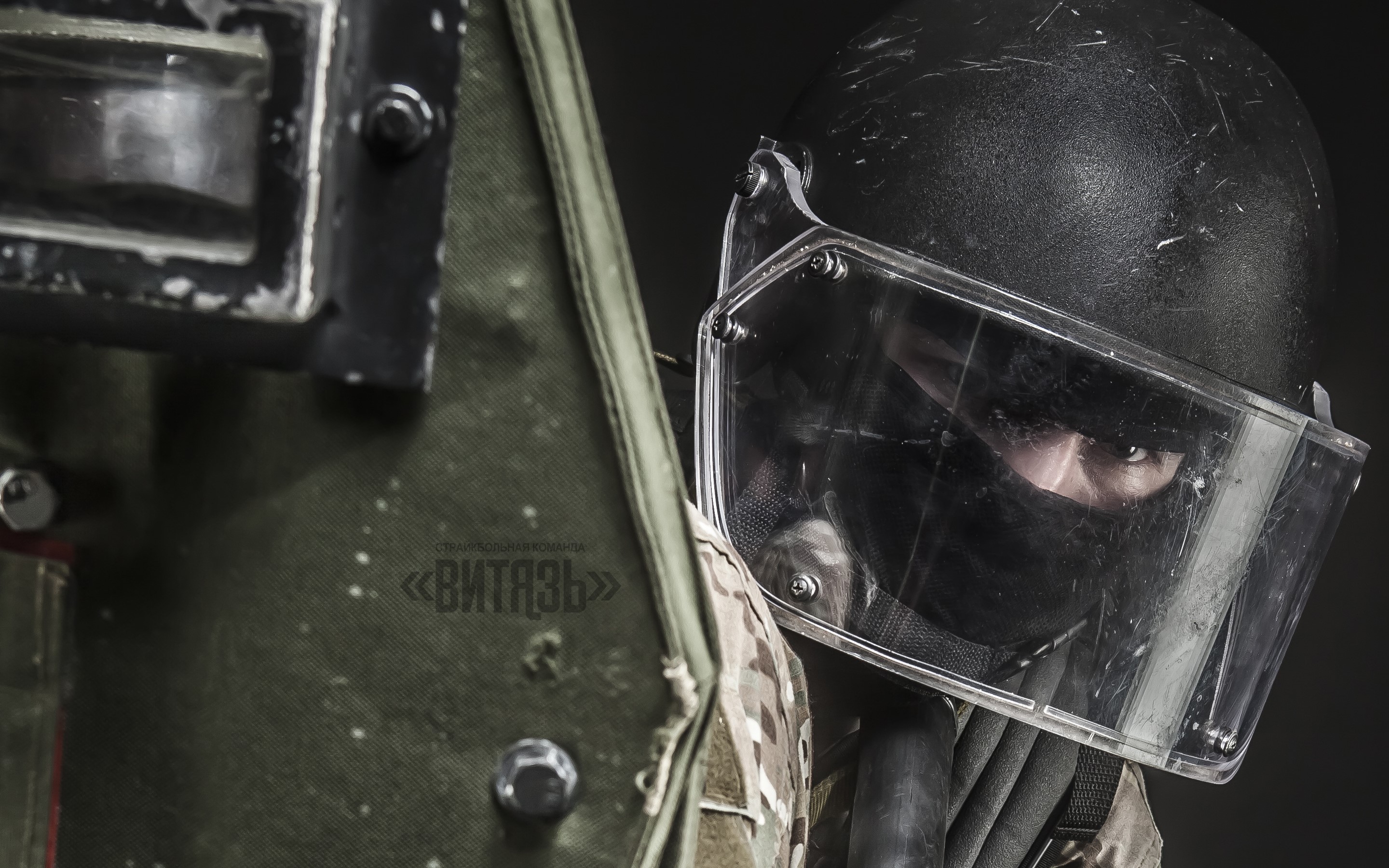 Soldier in riot gear with shield HD Wallpaper