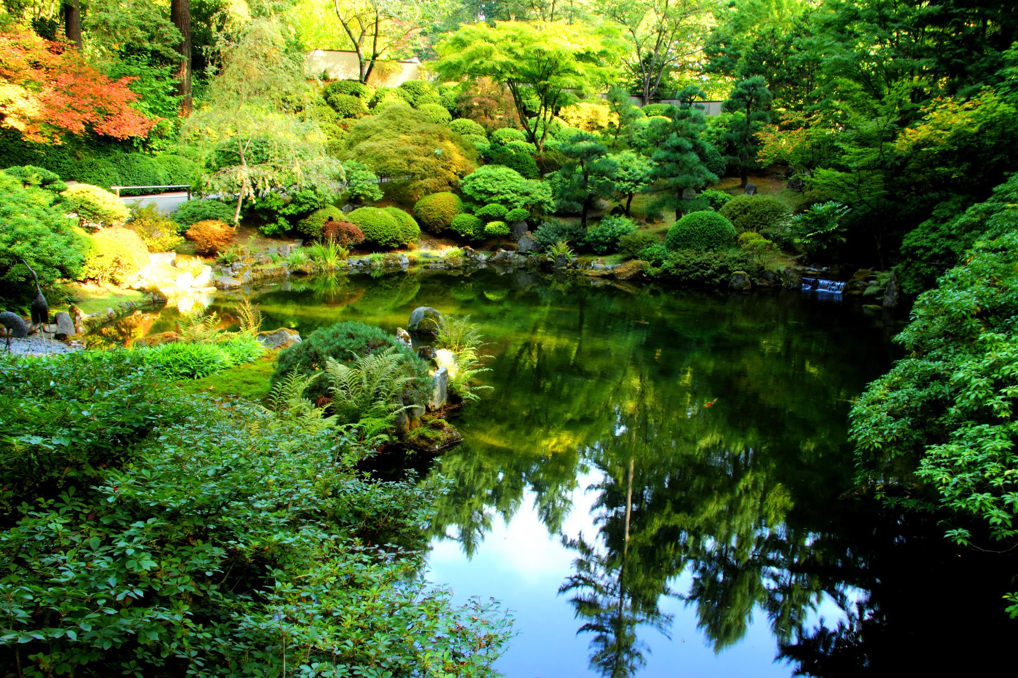 Japanese Garden with Pond and Lush Greenery in Portland, Oregon HD Wallpaper