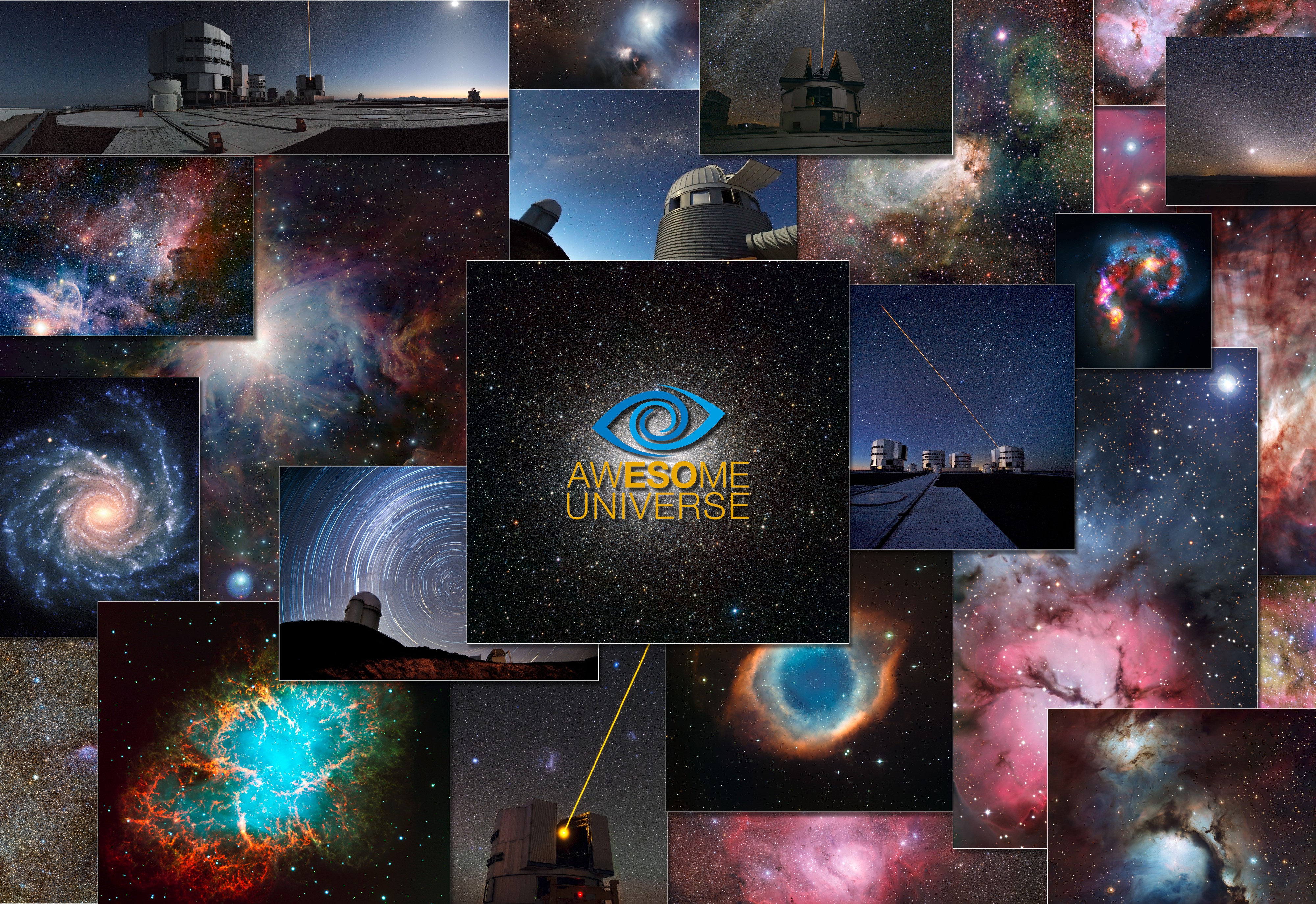 Collage of Galaxies and Observatories HD Wallpaper