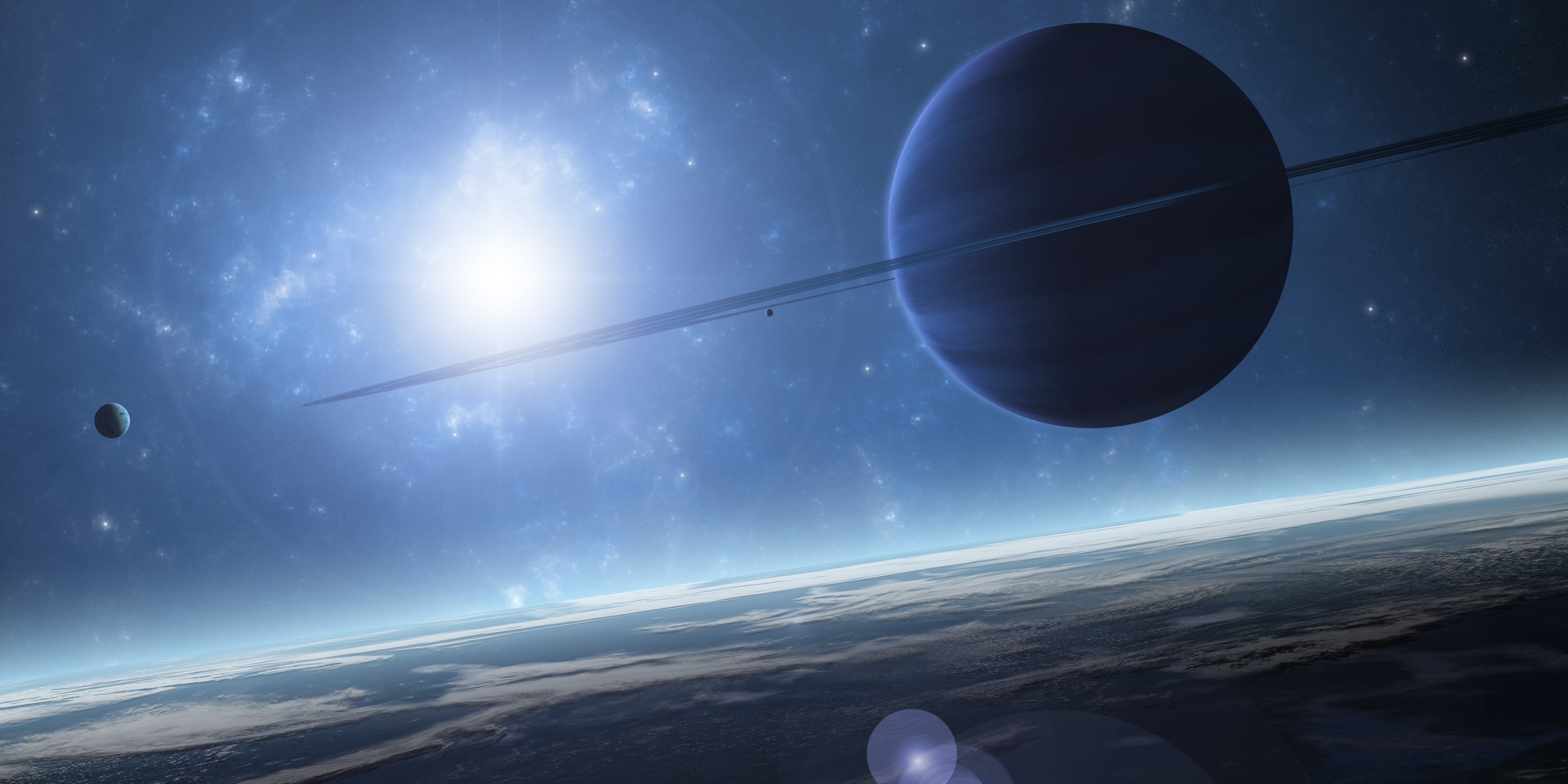 Ringed Planet and Moon in Space HD Wallpaper