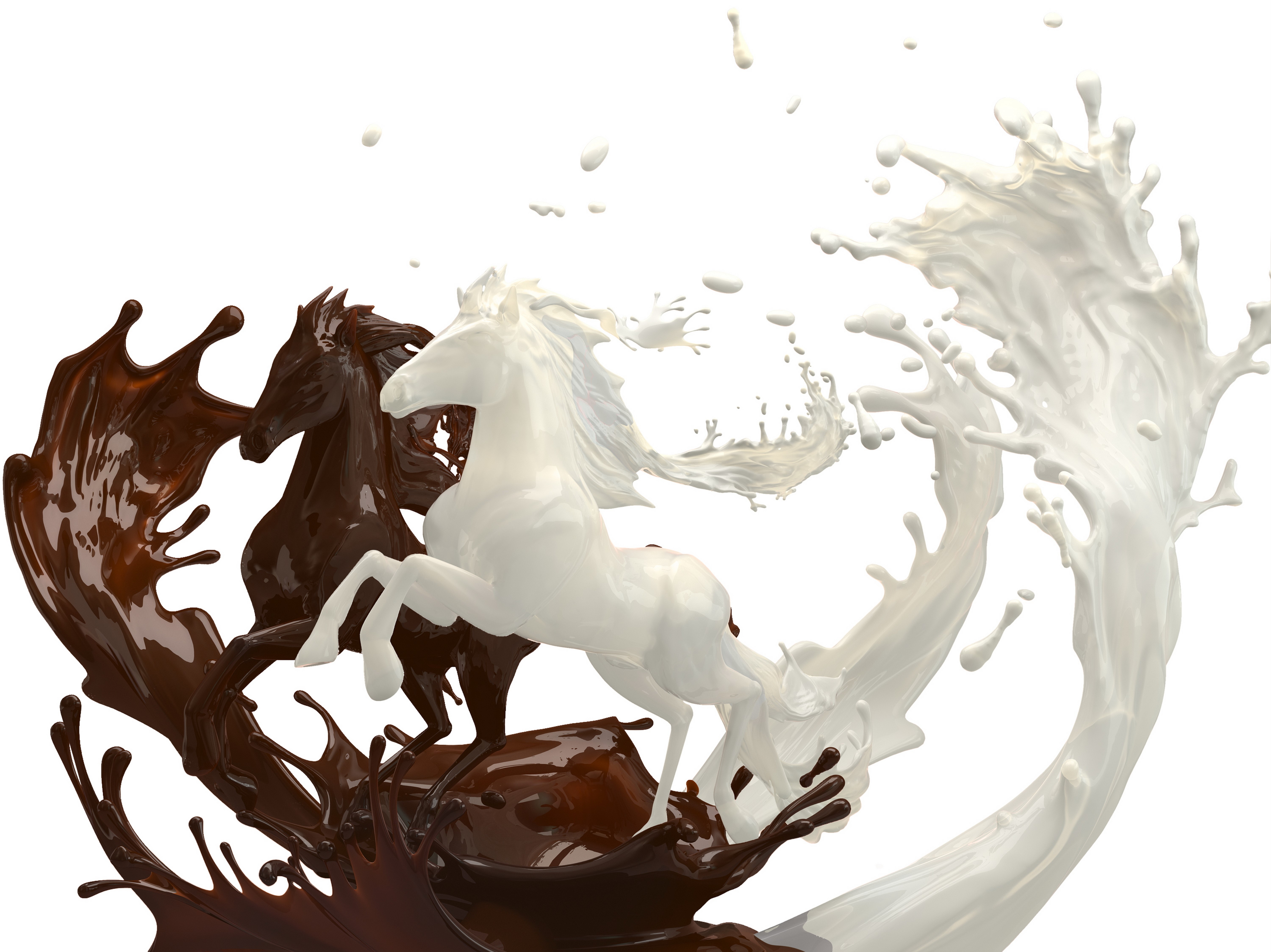Horses made of milk and chocolate splashing HD Wallpaper