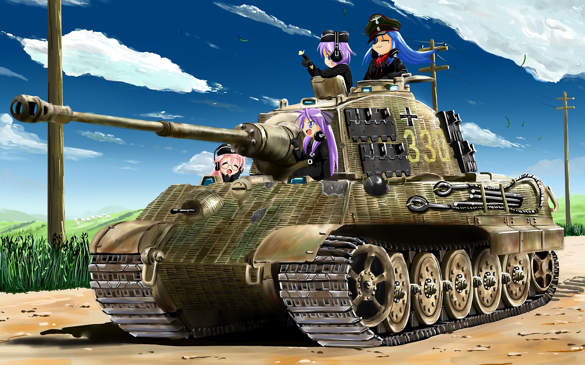 Anime girls in a German Tiger II tank HD Wallpaper