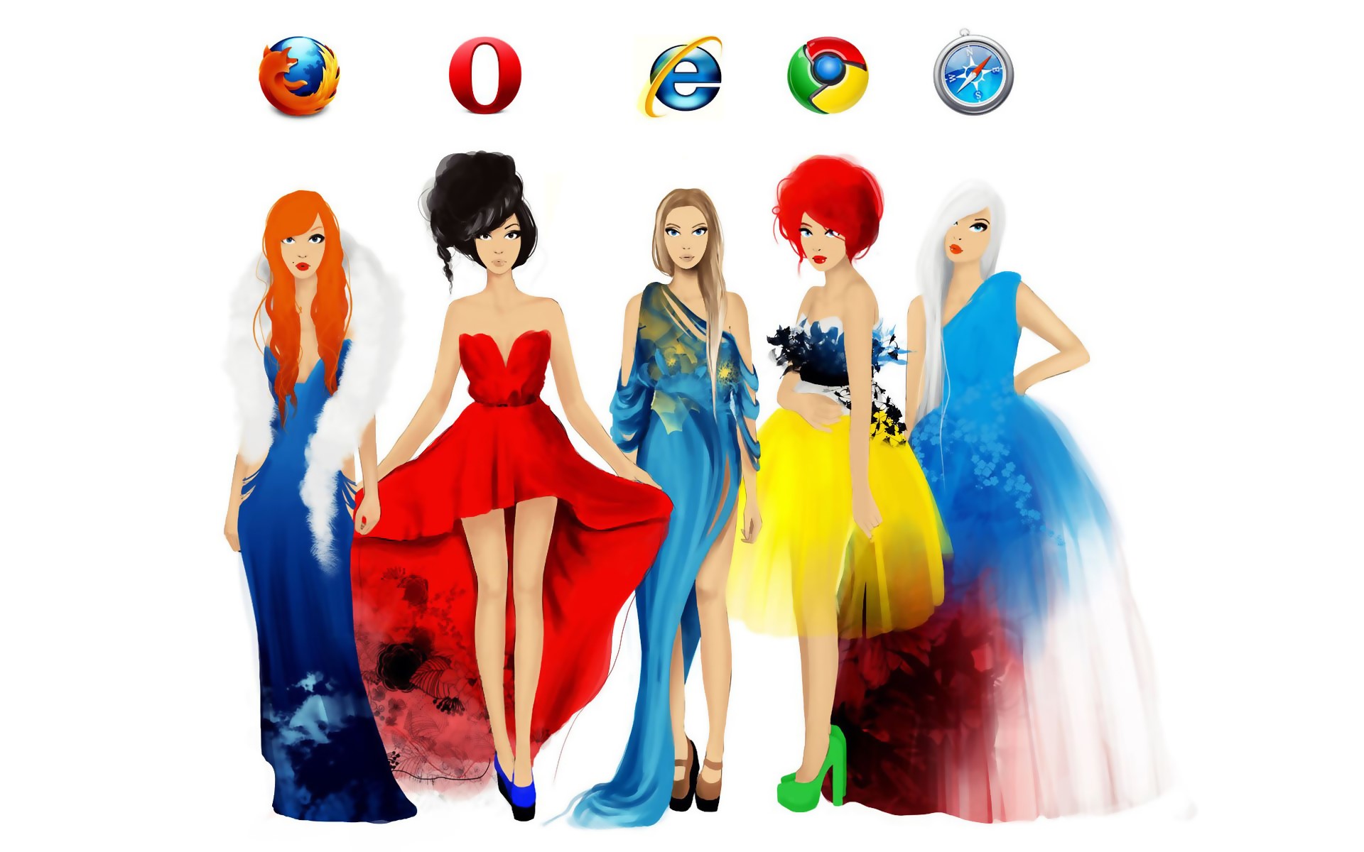 Browser logos represented as fashion models HD Wallpaper