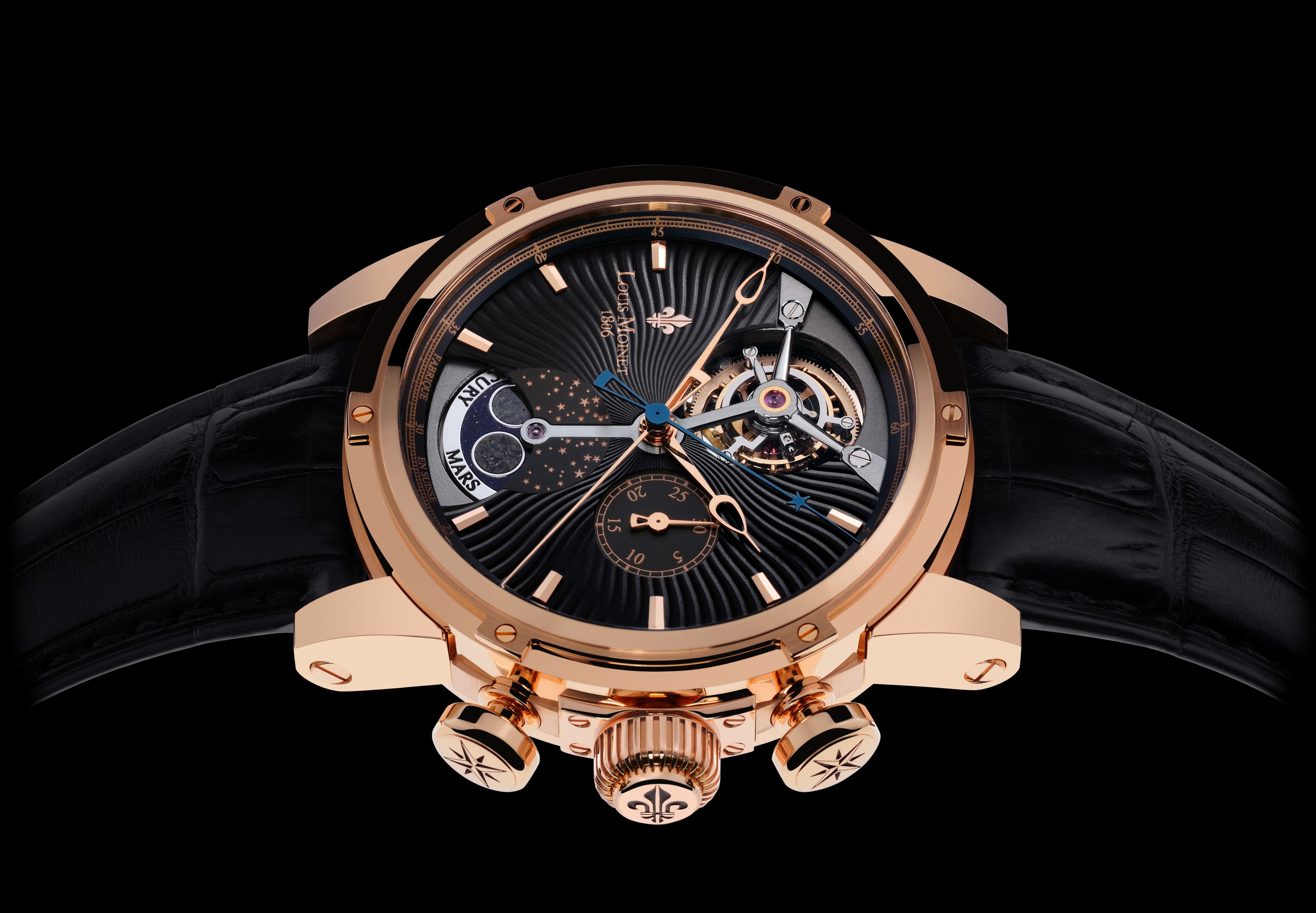 Louis Moinet watch with rose gold case and black dial HD Wallpaper