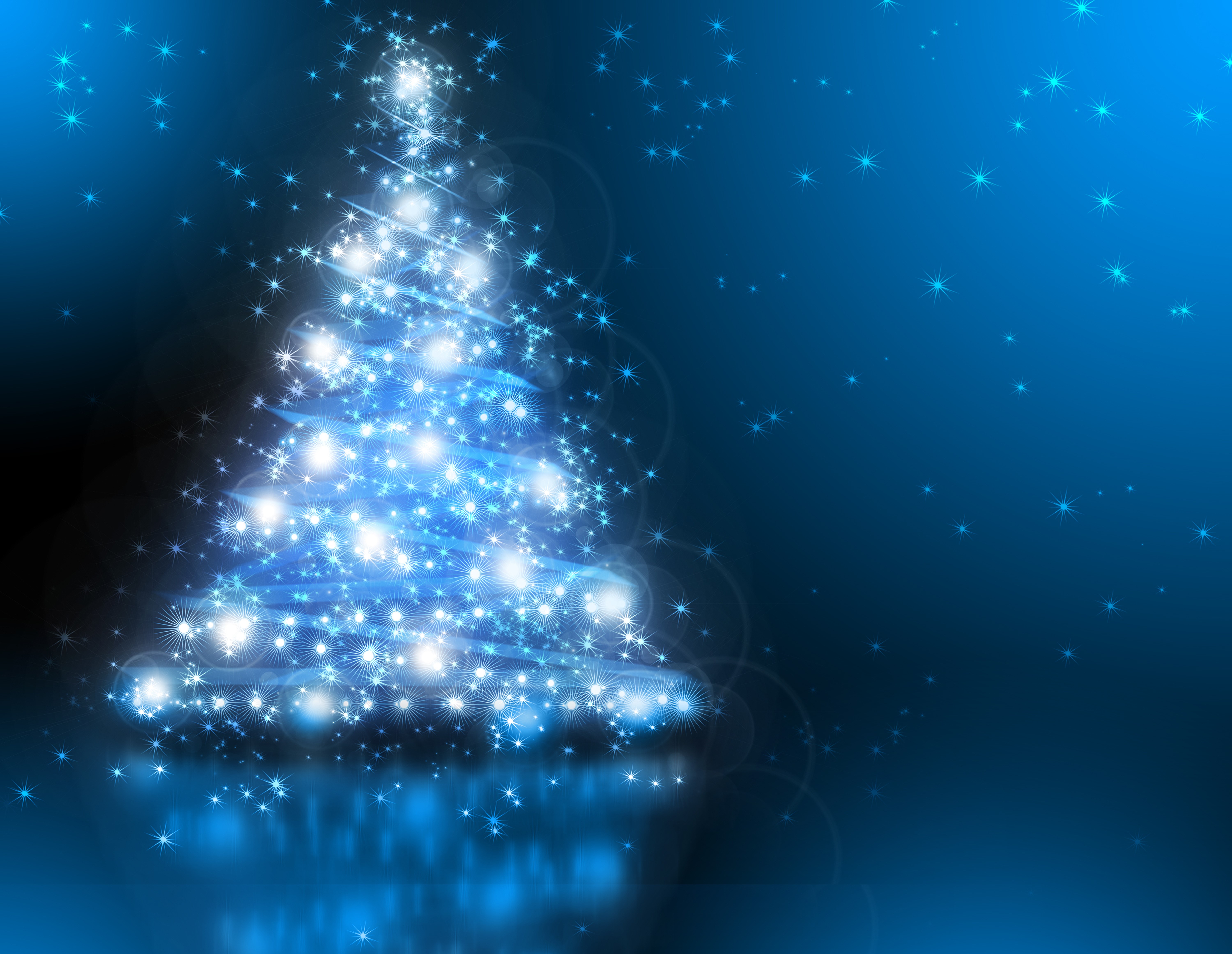 Christmas tree with blue lights and stars HD Wallpaper