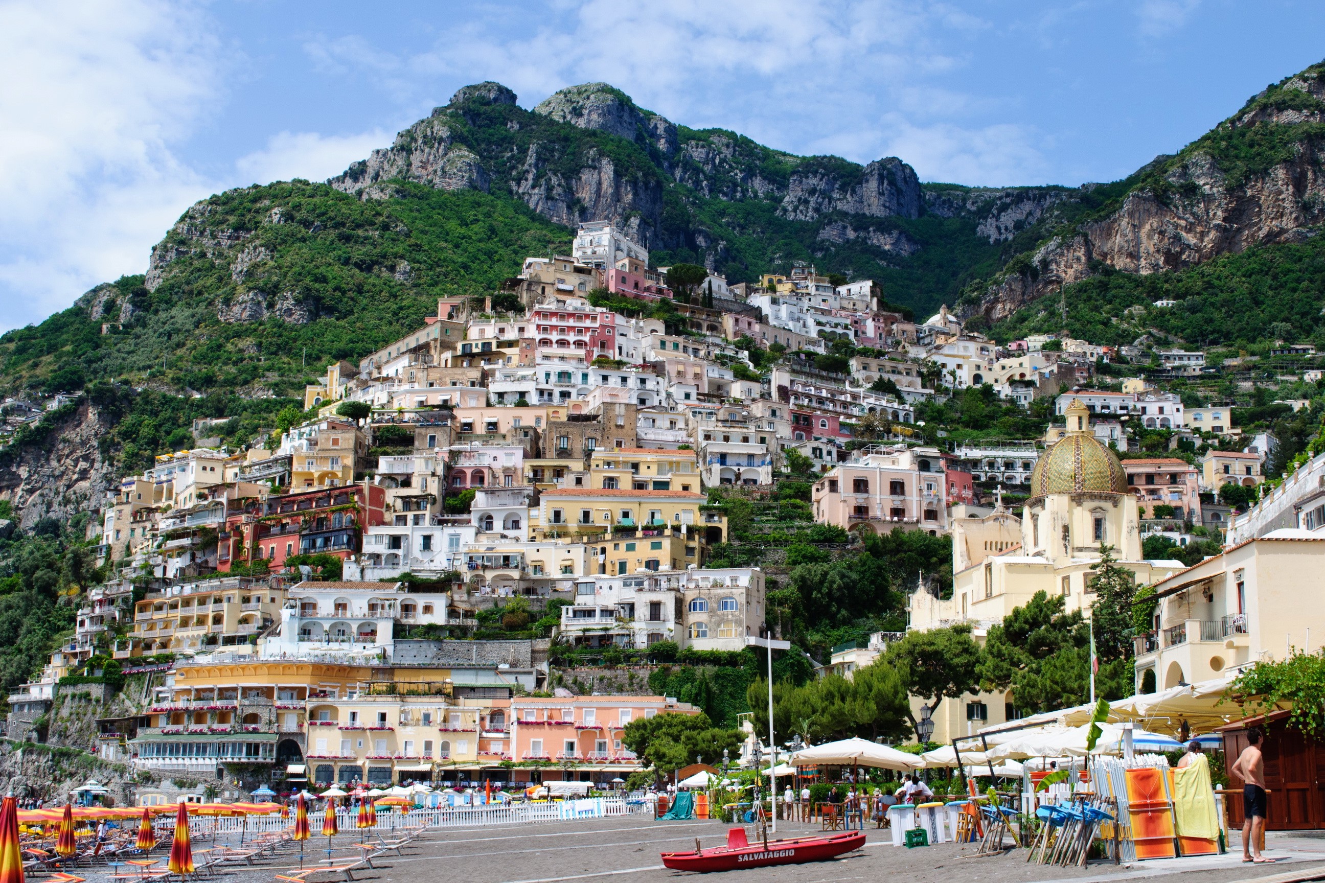 Positano, Italy houses on a mountain overlooking the sea HD Wallpaper