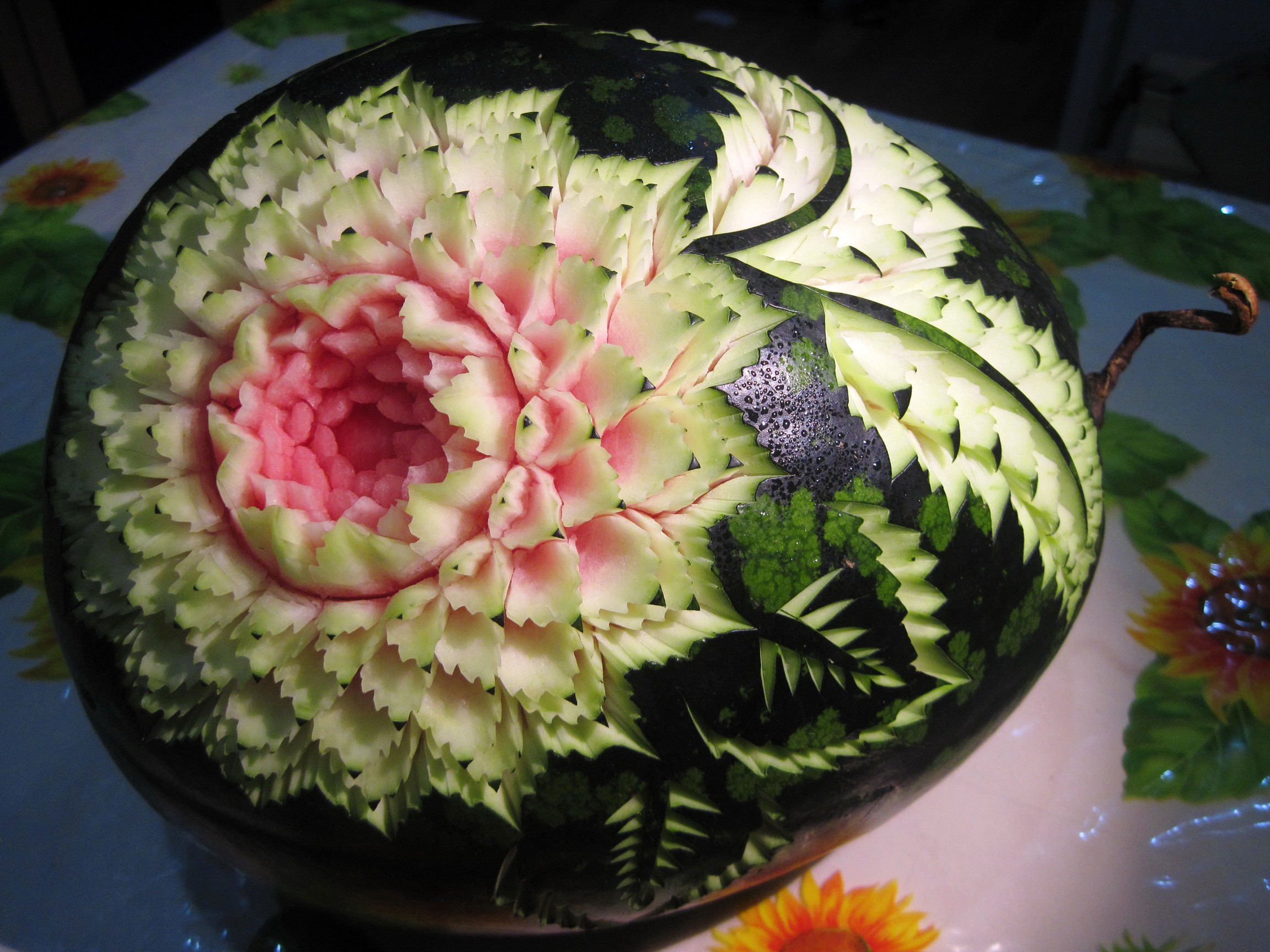 Carved Watermelon with Flower Design HD Wallpaper