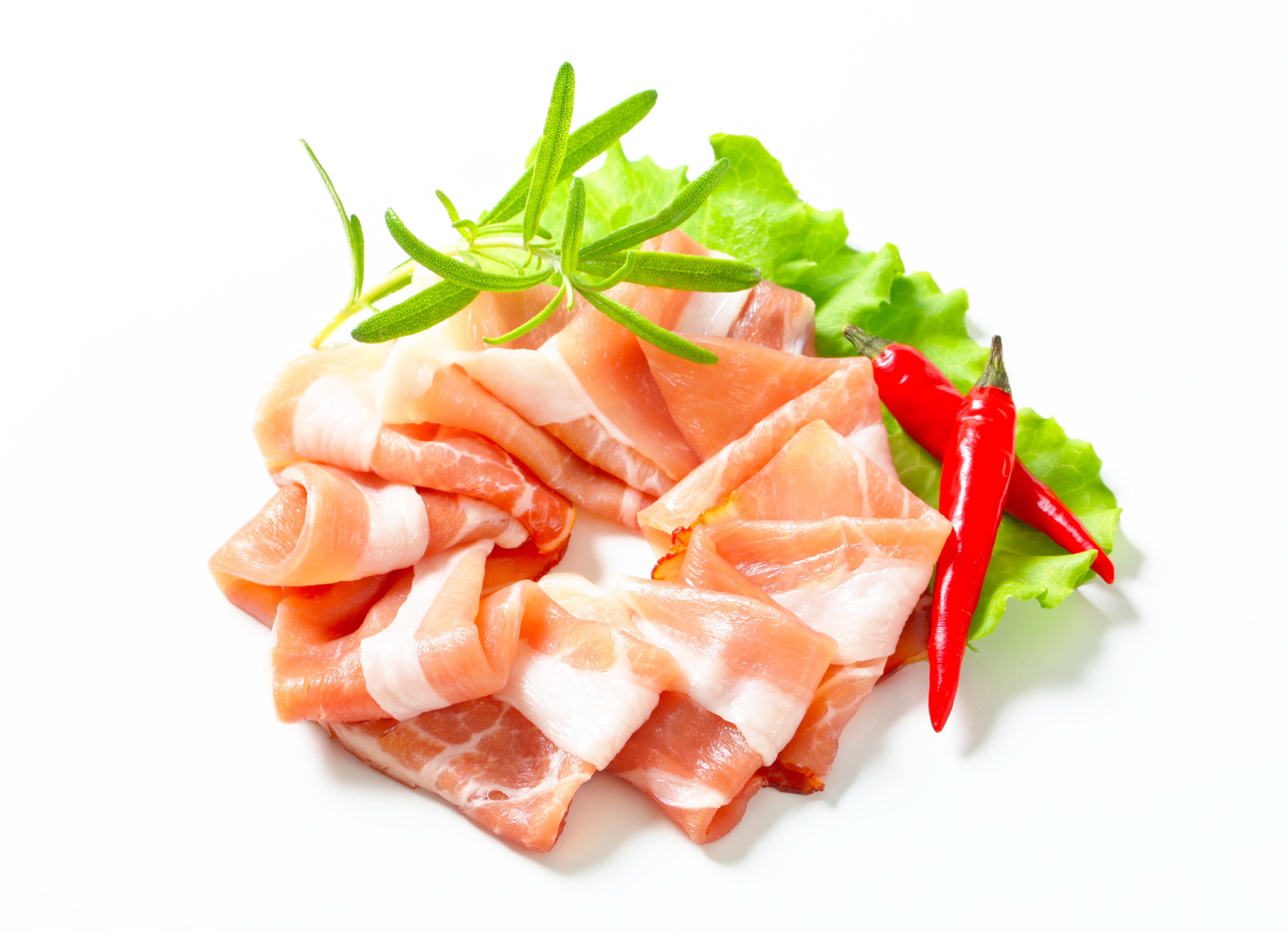 Ham with Rosemary, Lettuce, and Chili Peppers HD Wallpaper
