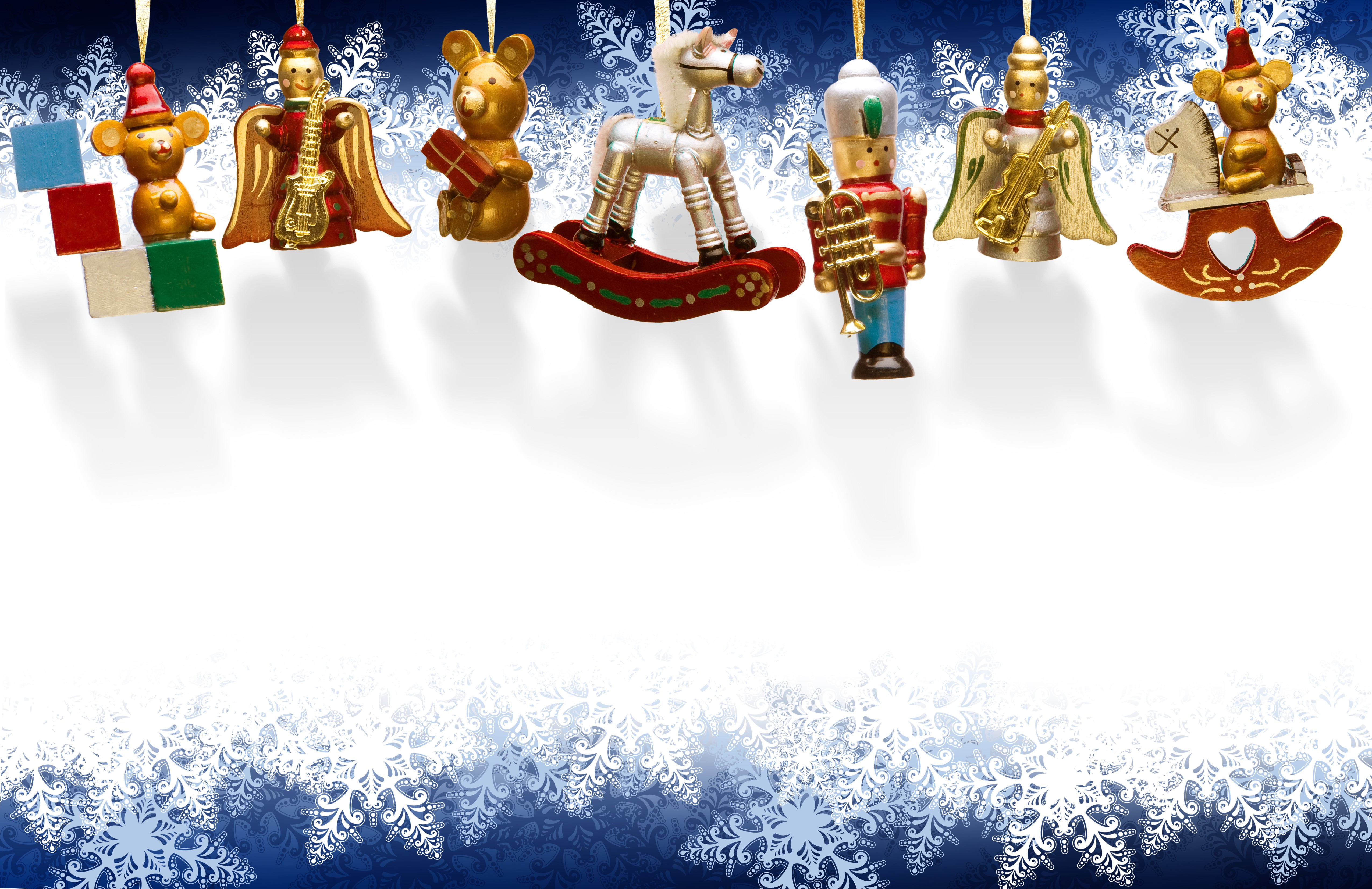 Christmas Ornaments: Mouse, Angel, Nutcracker, Rocking Horse HD Wallpaper