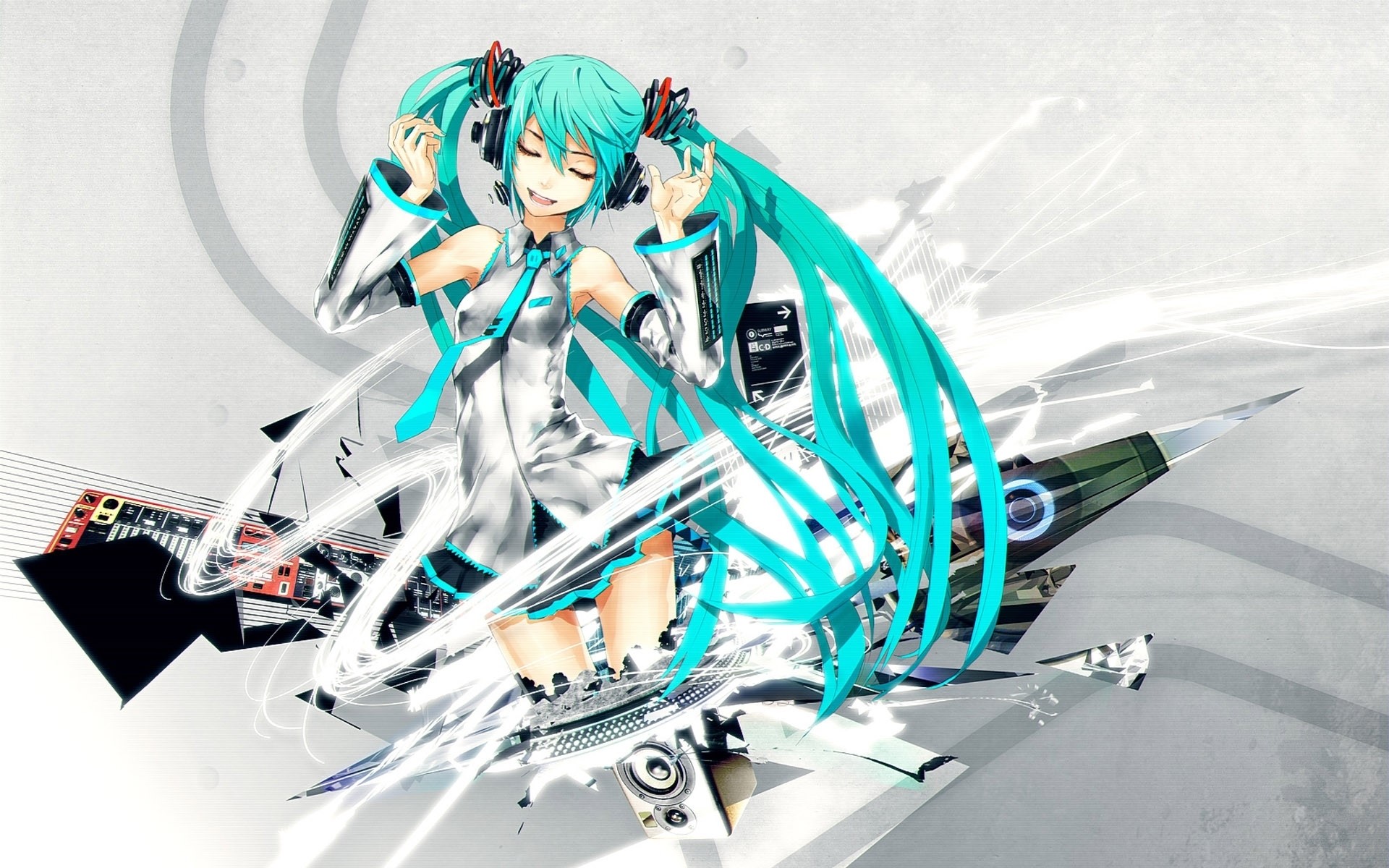 Hatsune Miku with Headphones and Necktie HD Wallpaper