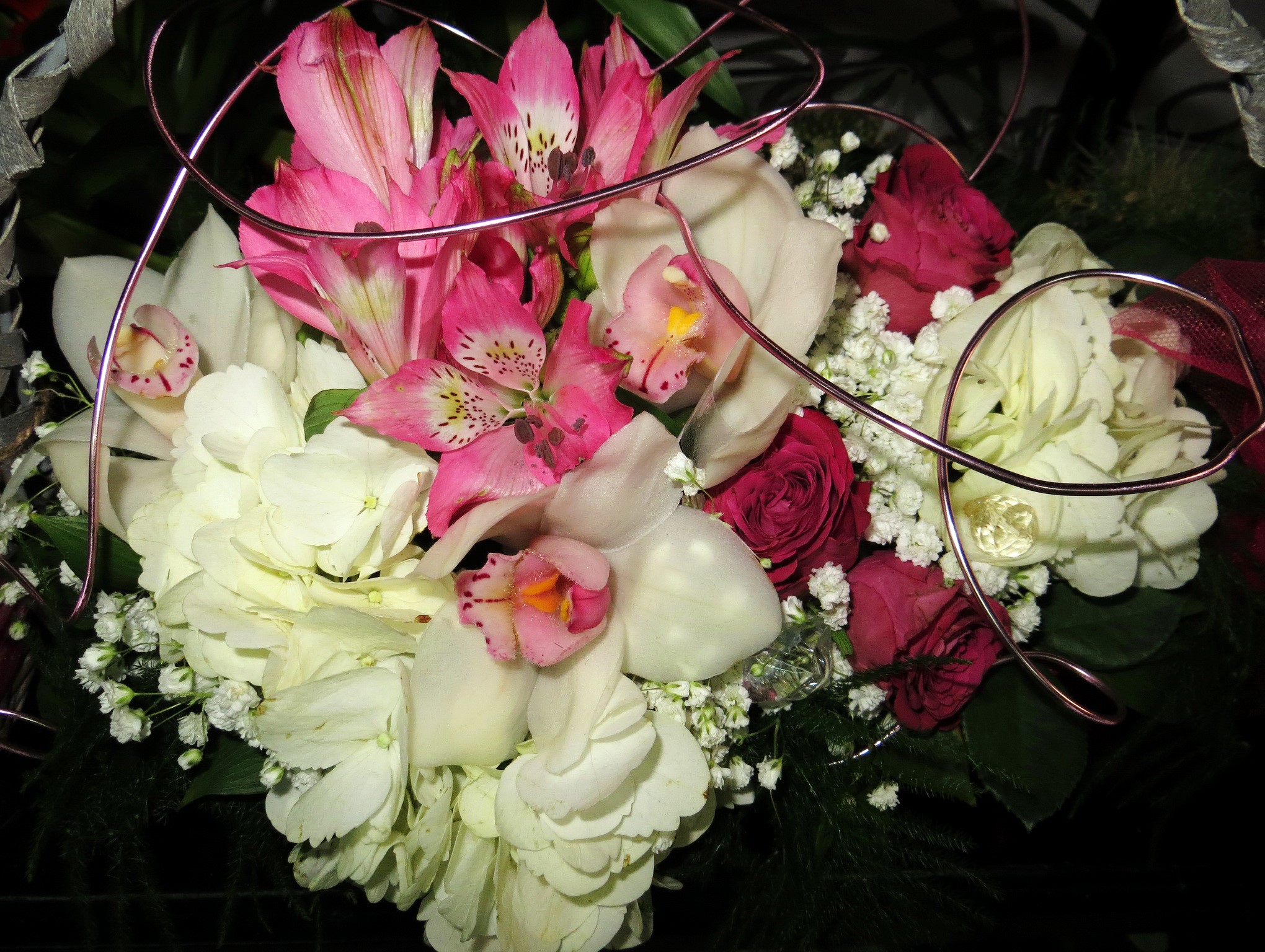 Bouquet of Alstroemeria, Roses, Orchid, and Hydrangea HD Wallpaper