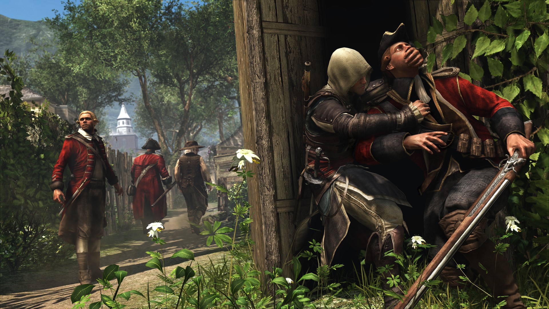 Assassin from Assassin's Creed 4 Black Flag ambushing a soldier HD Wallpaper